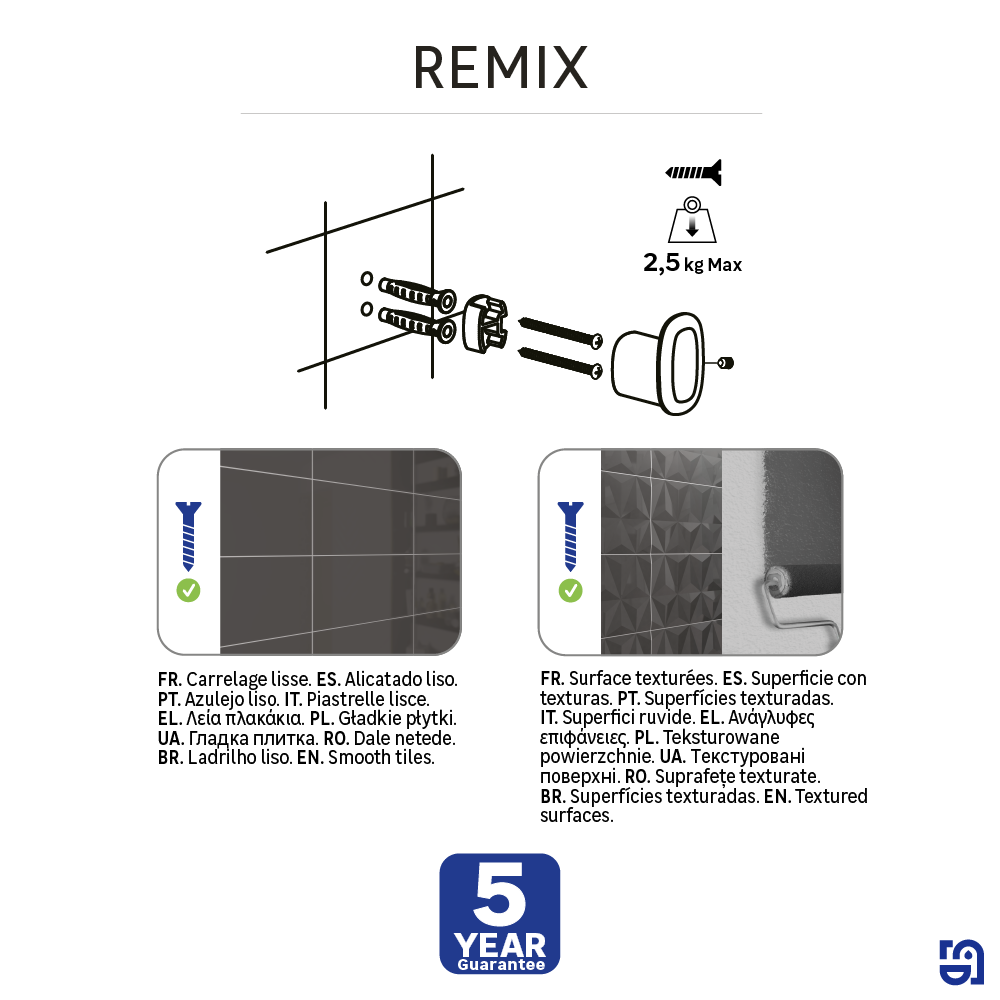 Patère à visse l. 2,9 x H. 4,9 x P. 3,6 cm, noir, Remix SENSEA - 5