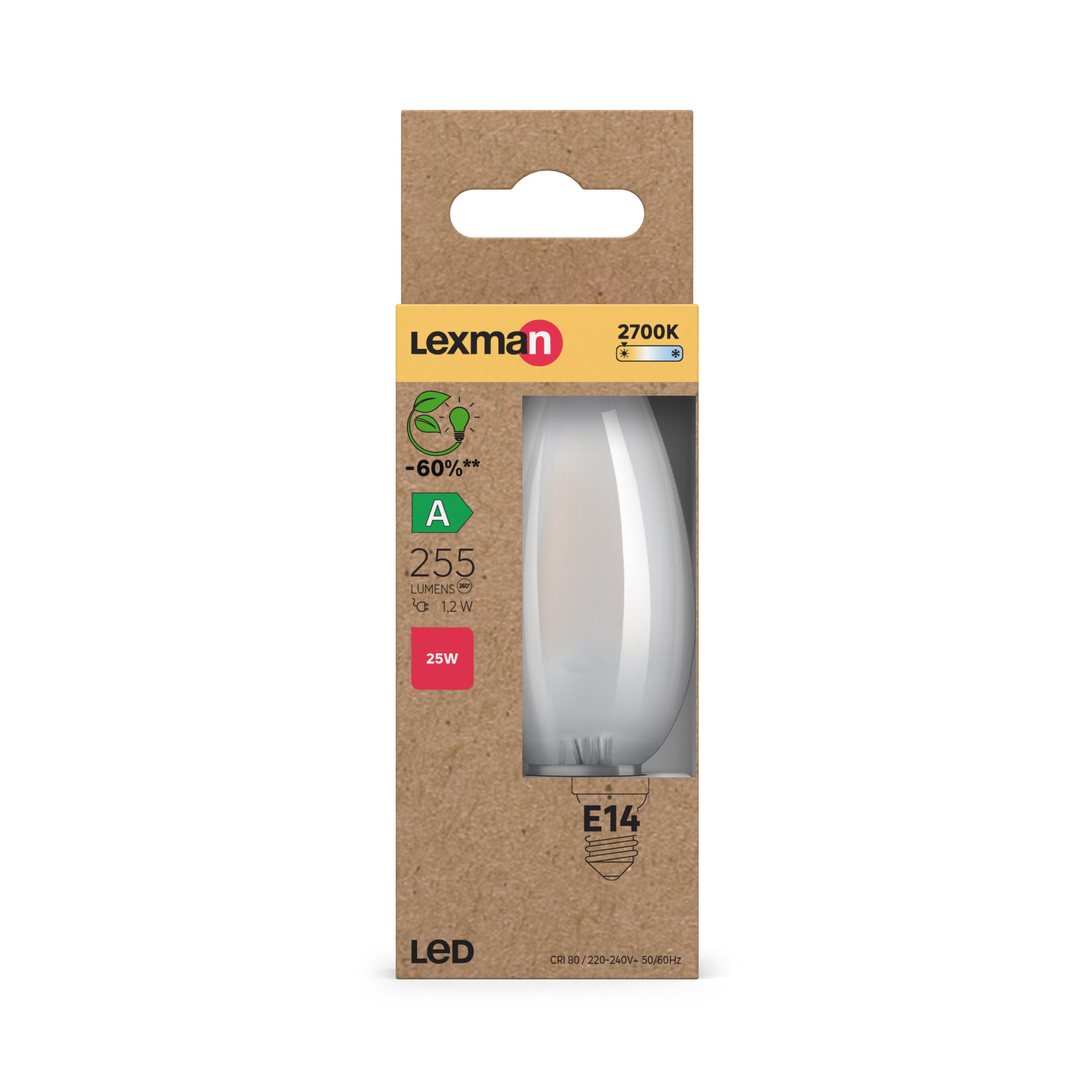 Ampoule led, flamme, E14, 255lm = 25W, classe énergétique A, blanc chaud, LEXMAN - 4