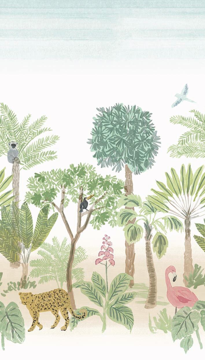 Papier peint panoramique Jungle naive vert l.159 x H.280 cm - 3