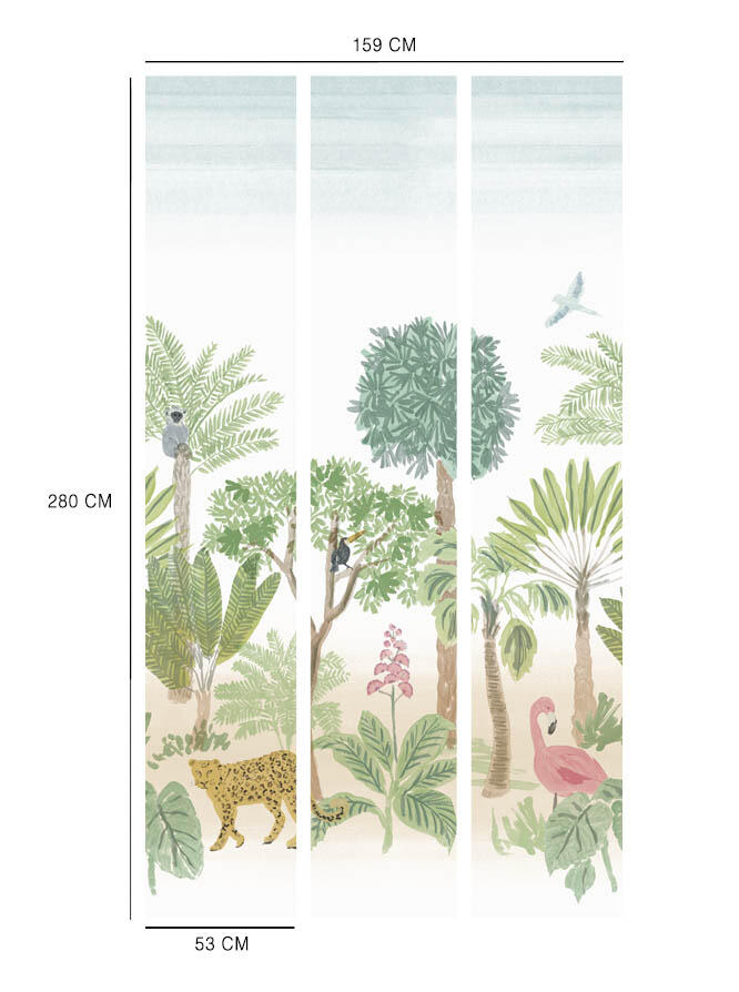 Papier peint panoramique Jungle naive vert l.159 x H.280 cm - 2