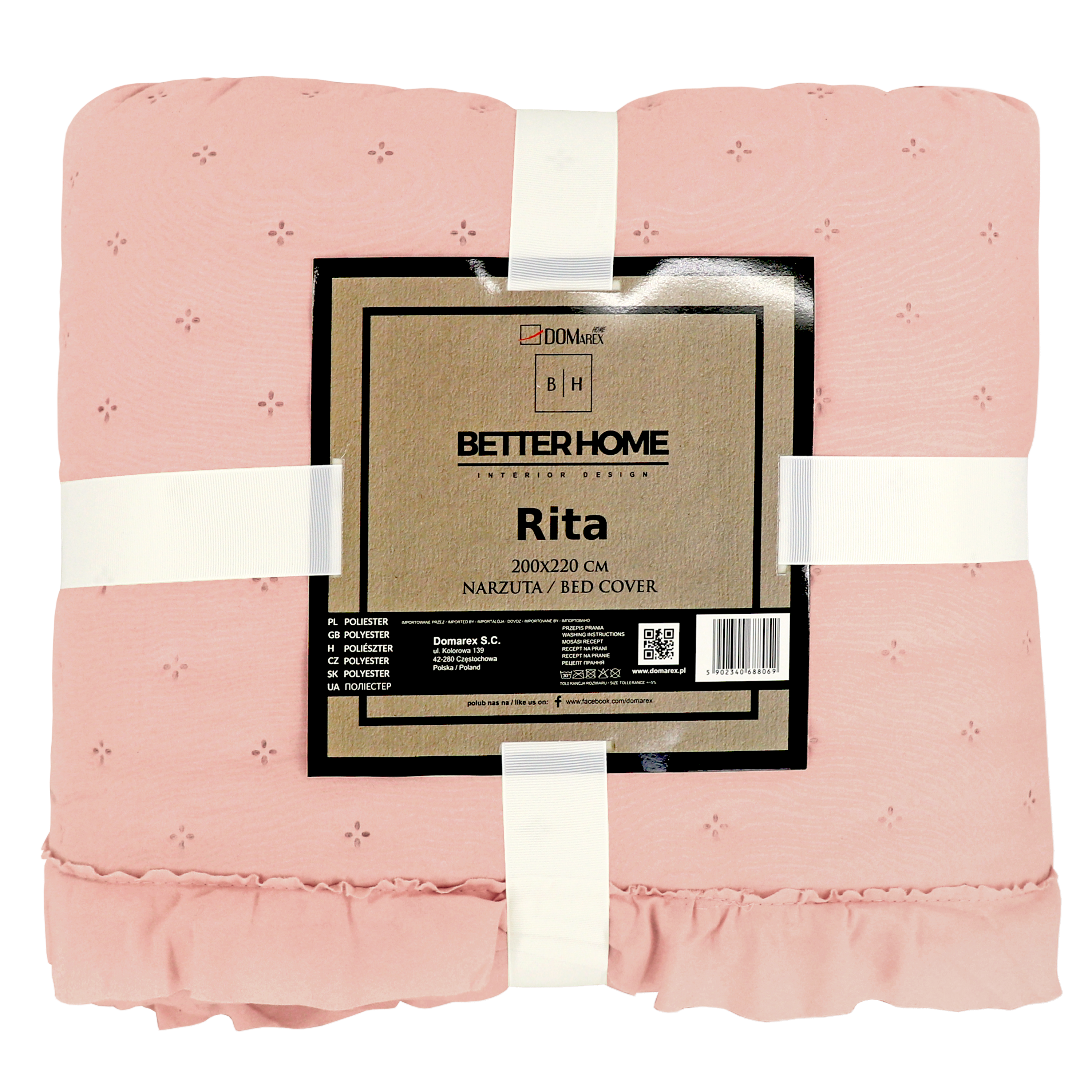 Narzuta Rita różowa 200 x 220 cm z falbaną - 5