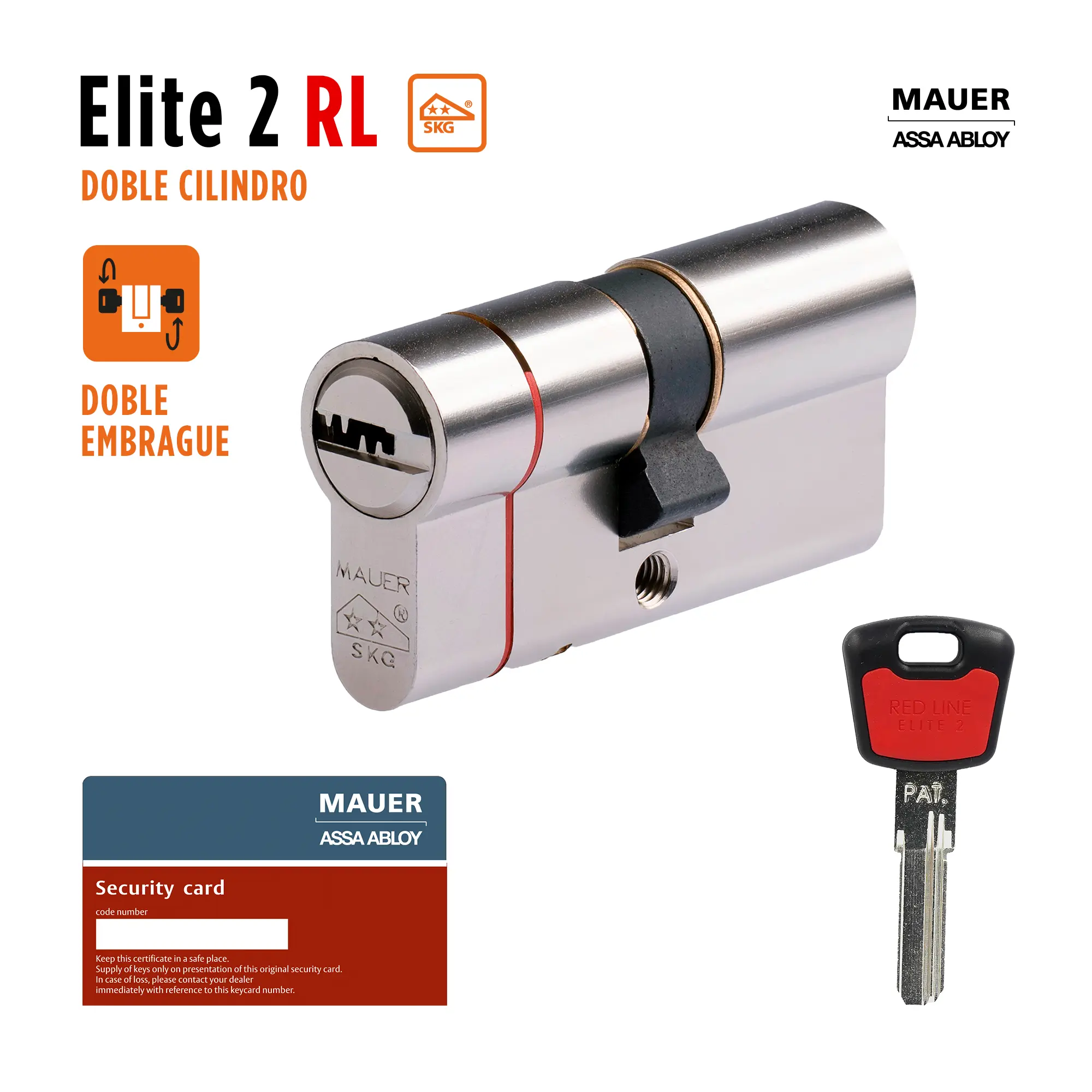 Cilindro perfil europeo, doble embrague de 31 + 31 mm mauer assa abloy niquelado