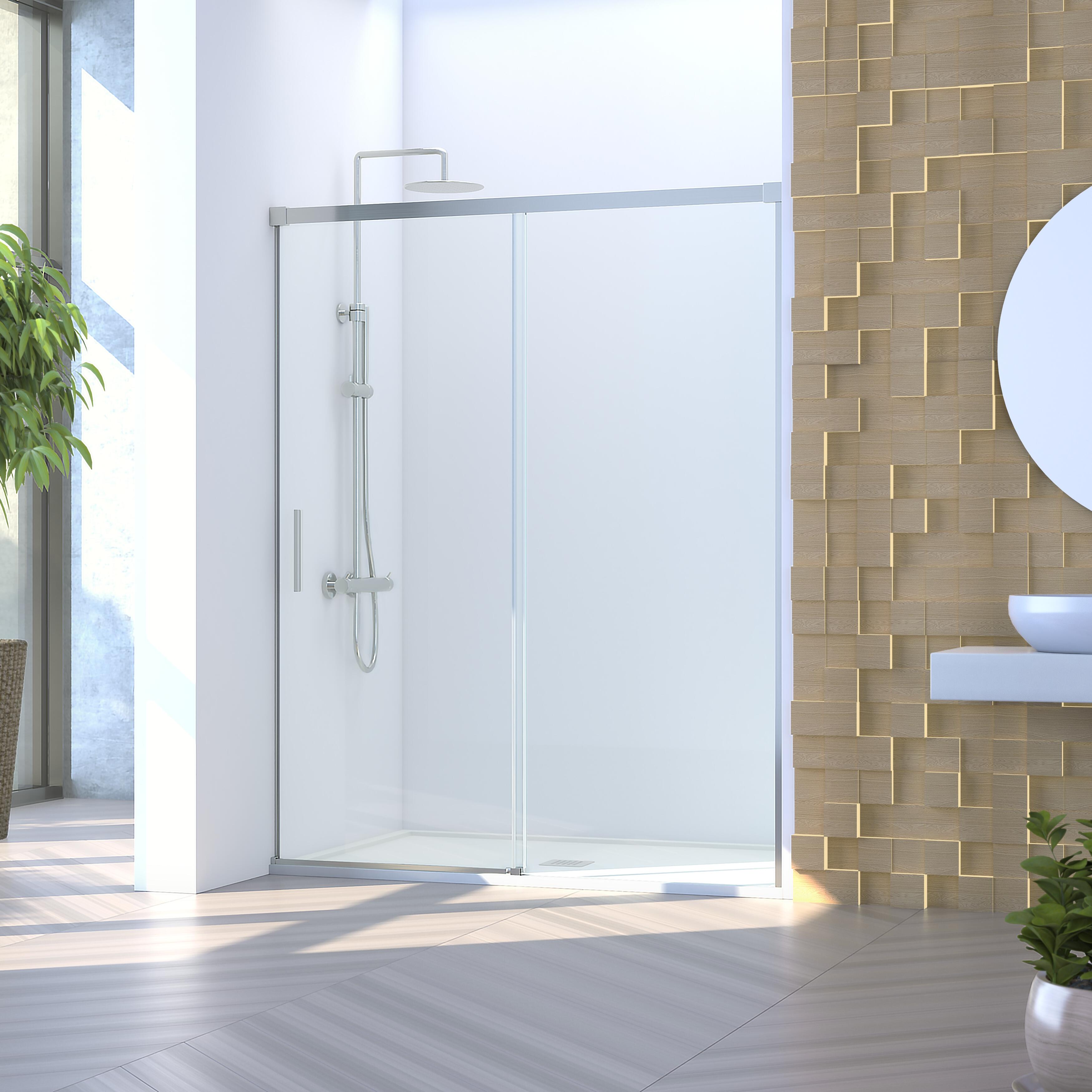 Mampara de ducha frontal 1 fijo + 1 puerta corredera transparente Vitria perfil aluminio cromo (95-100)x199.2 cm cierre de sobreponer marca Glassinox - 7