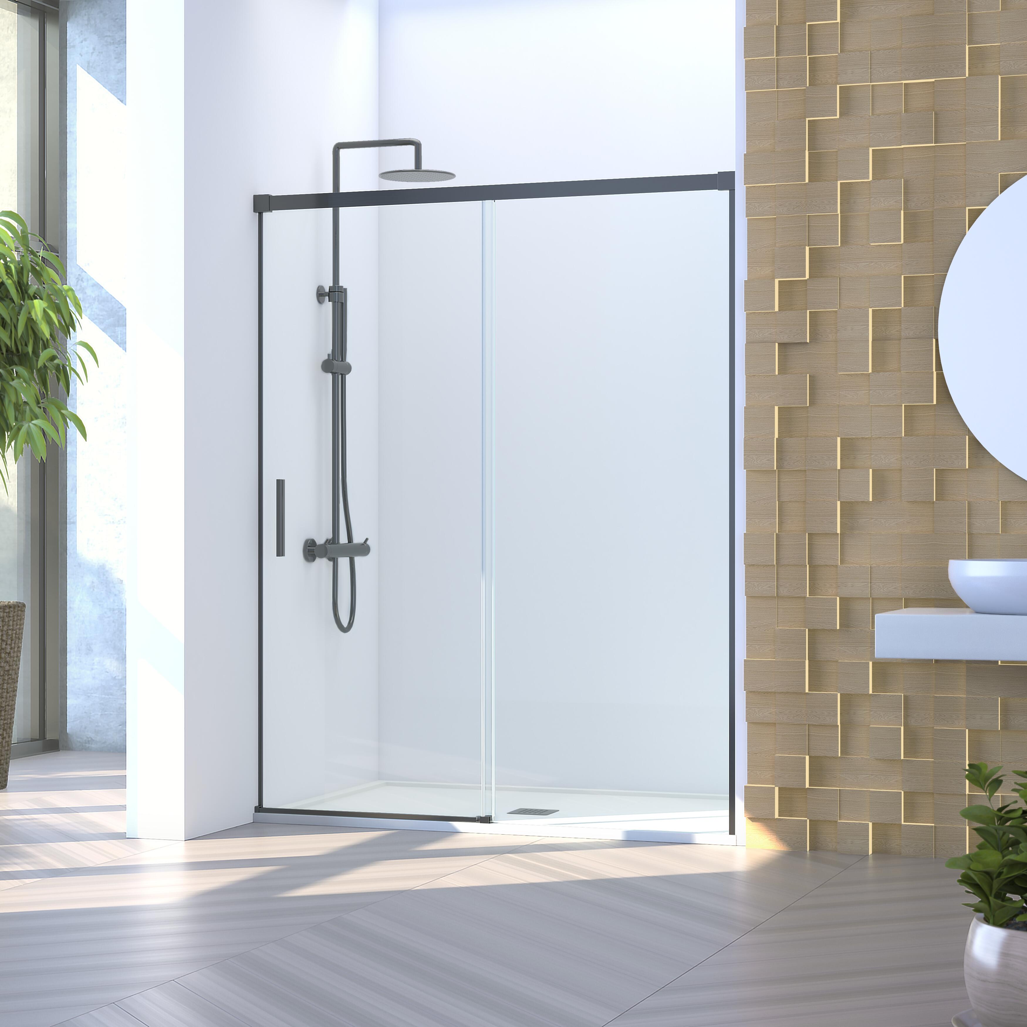 Mampara de ducha frontal 1 fijo + 1 puerta corredera transparente Vitria perfil aluminio negro (100-105)x199.2 cm cierre de sobreponer marca Glassinox - 7