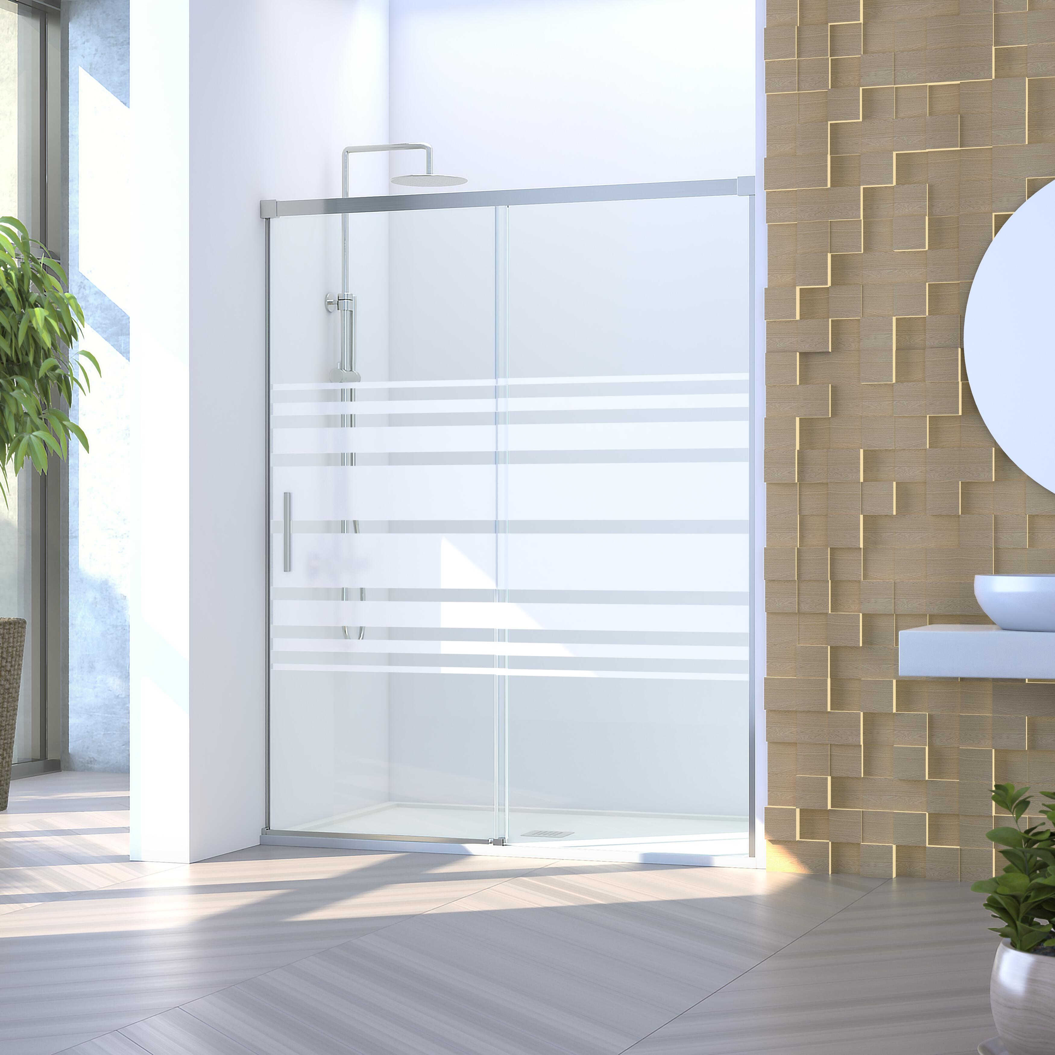 Mampara de ducha frontal 1 fijo + 1 puerta corredera serigrafiada Vitria perfil aluminio cromo (135-140)x199.2 cm cierre de sobreponer marca Glassinox - 8