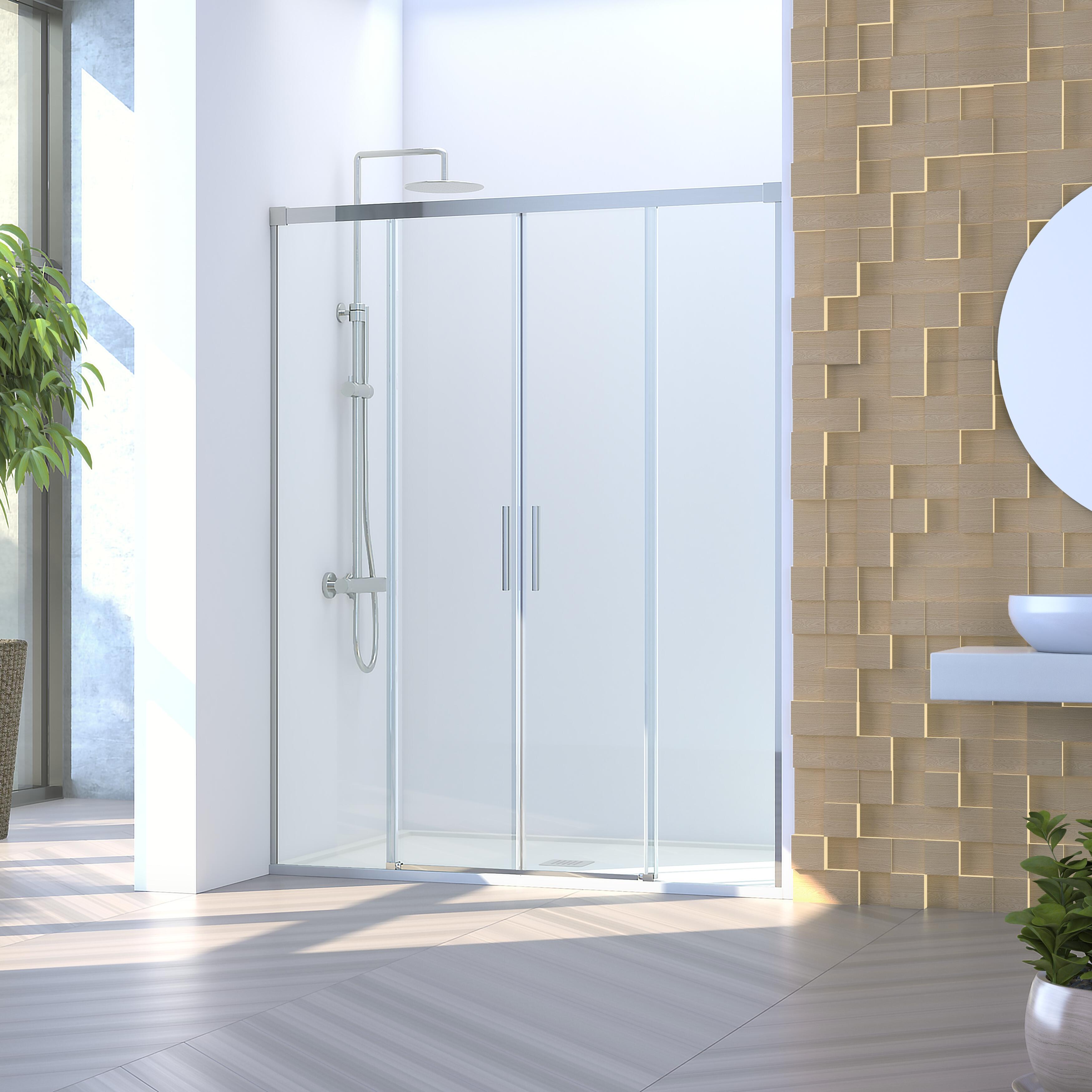 Mampara de ducha frontal 2 fijos + 2 puertas corredera transparente Vitria perfil aluminio cromo (135-140)x199.2 cm cierre magnético marca Glassinox - 8