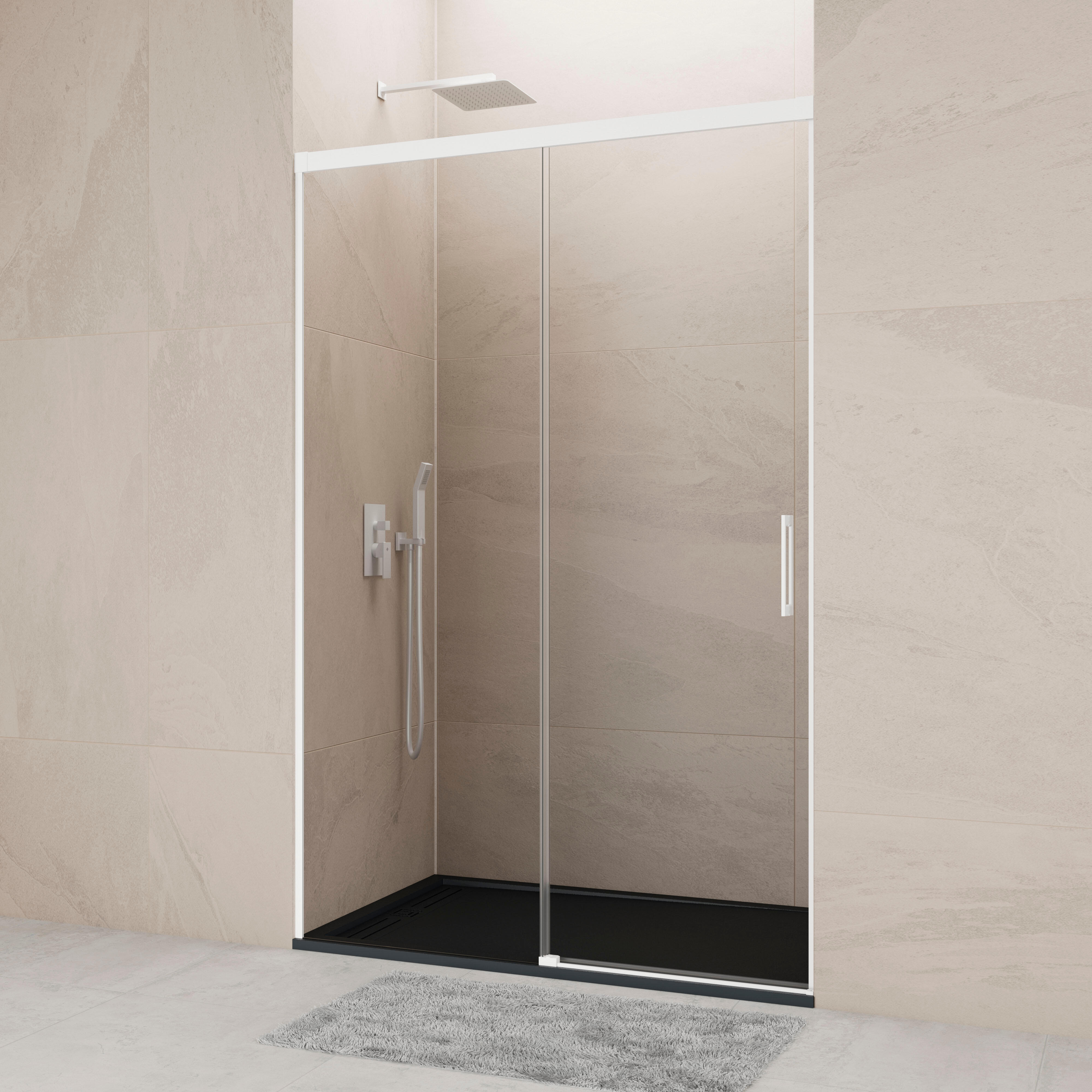 Mampara de ducha frontal corredera transparente noa perfil blanco (155-160)x195 cm