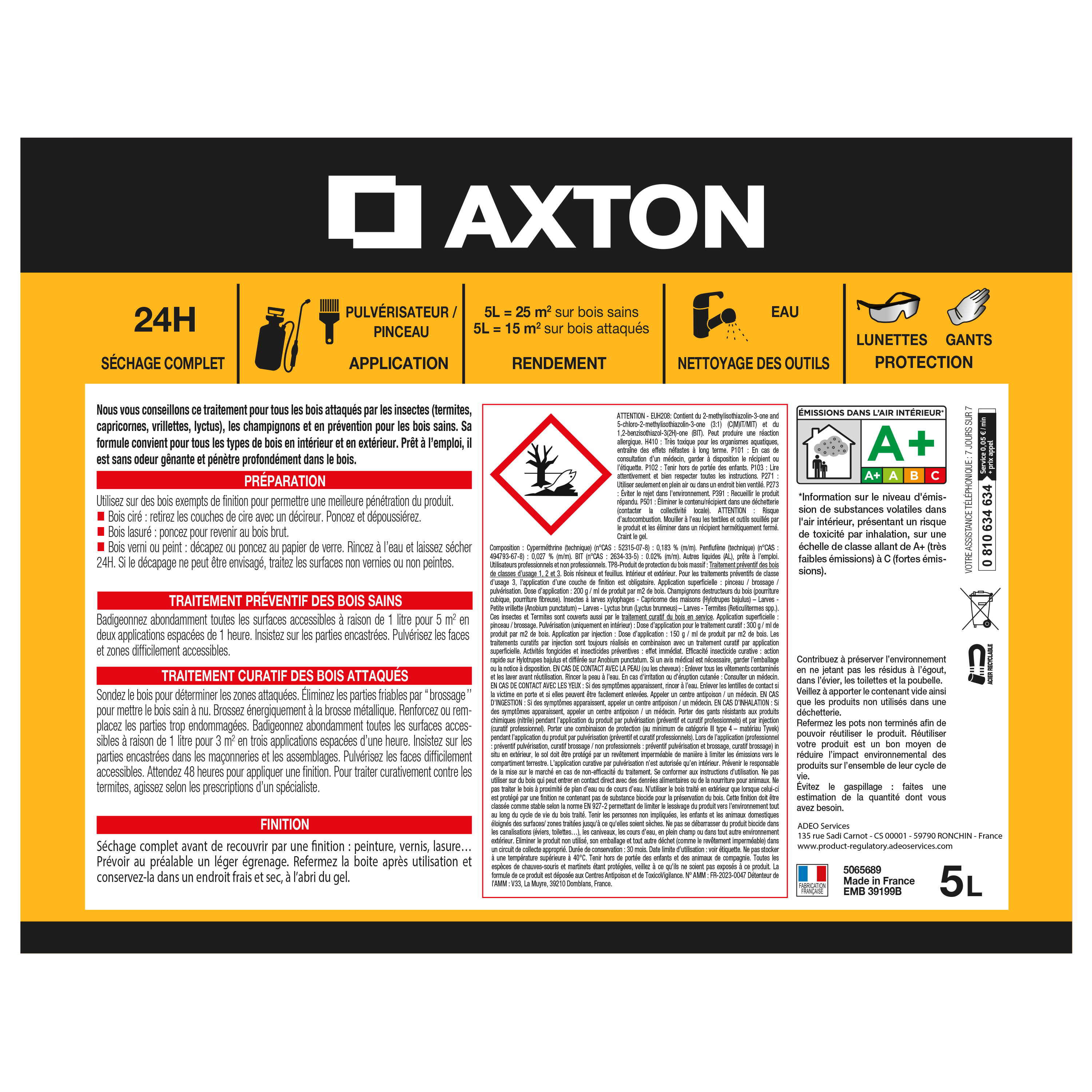 Traitement du bois multi-usages , AXTON 5L - 2