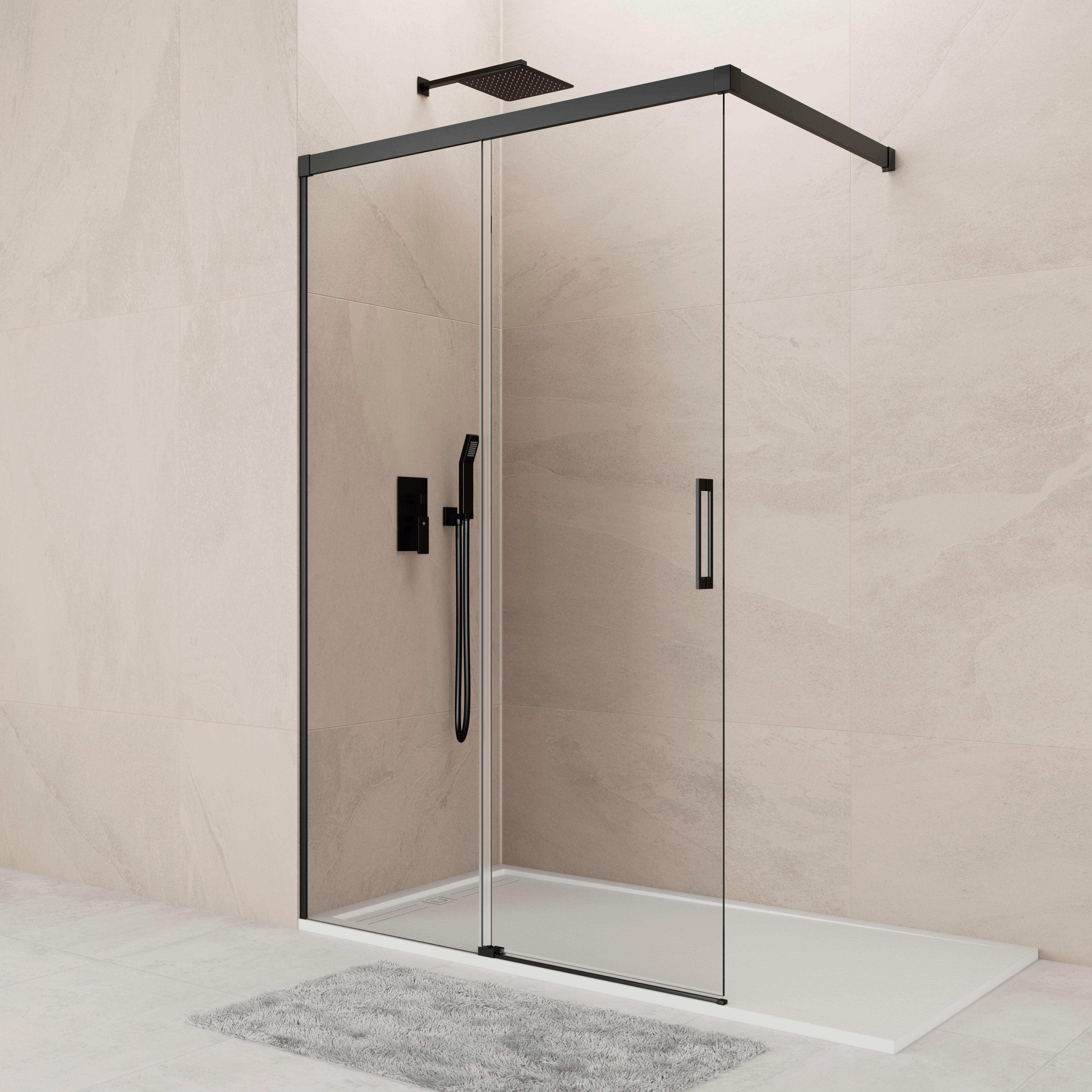 Mampara de ducha fija transparente noa perfil aluminio negro (120-125)x195 cm cristal 6mm reversible antical marca gme