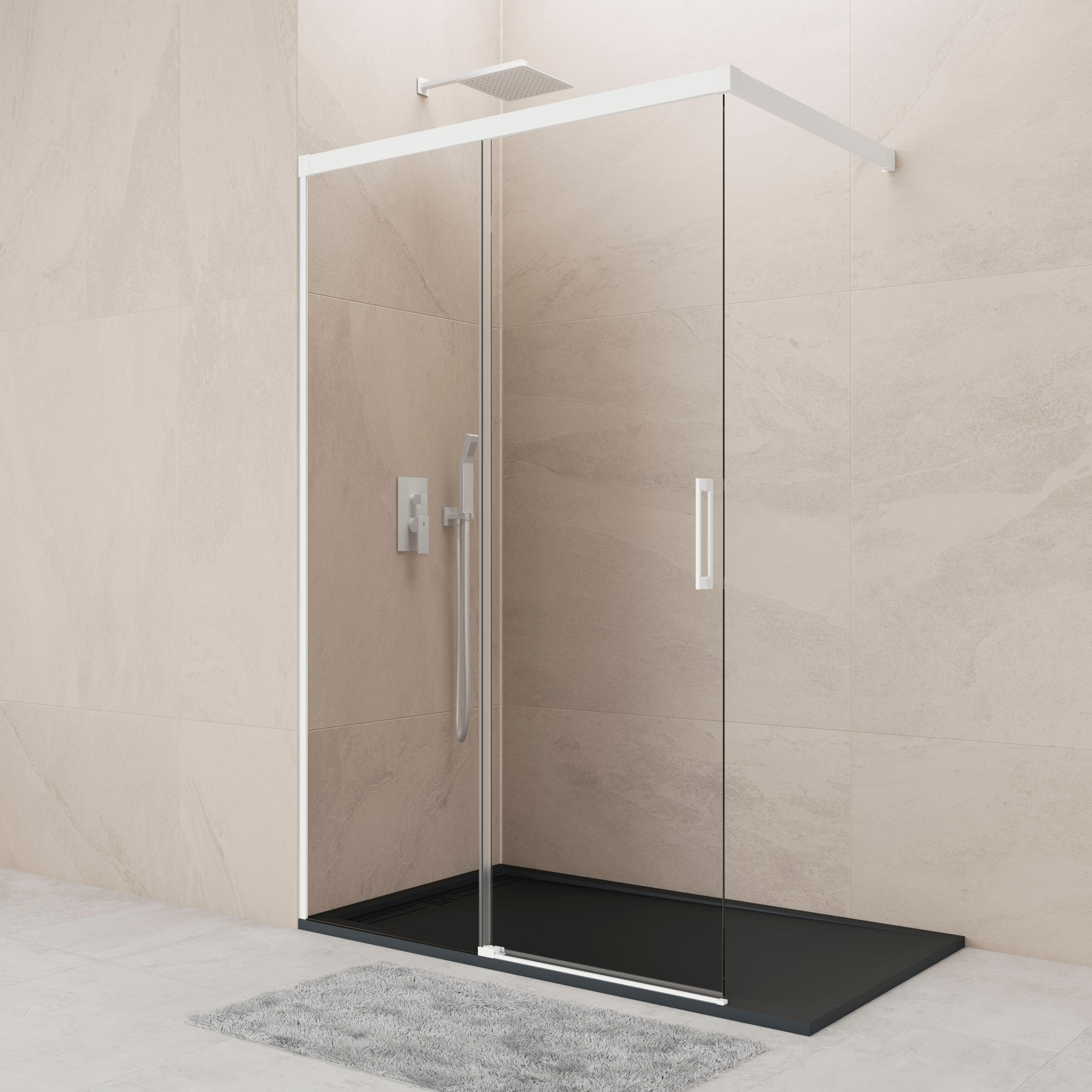 Mampara de ducha fija transparente noa perfil aluminio blanco (120-125)x195 cm cristal 6mm reversible antical marca gme