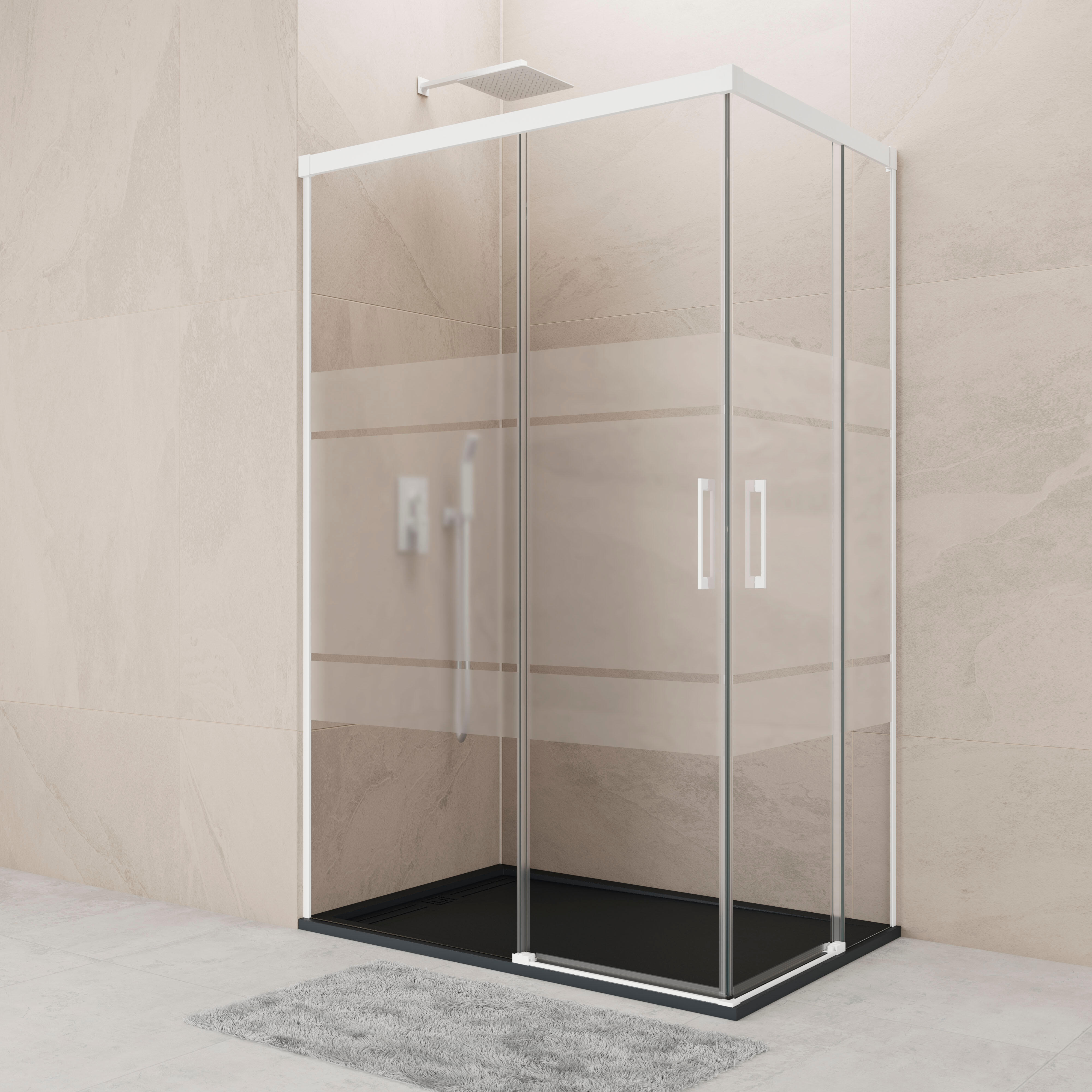 Mampara de ducha corredera serigrafiada noa perfil blanco (65-70)x(95-100)x195 cm 6 mm