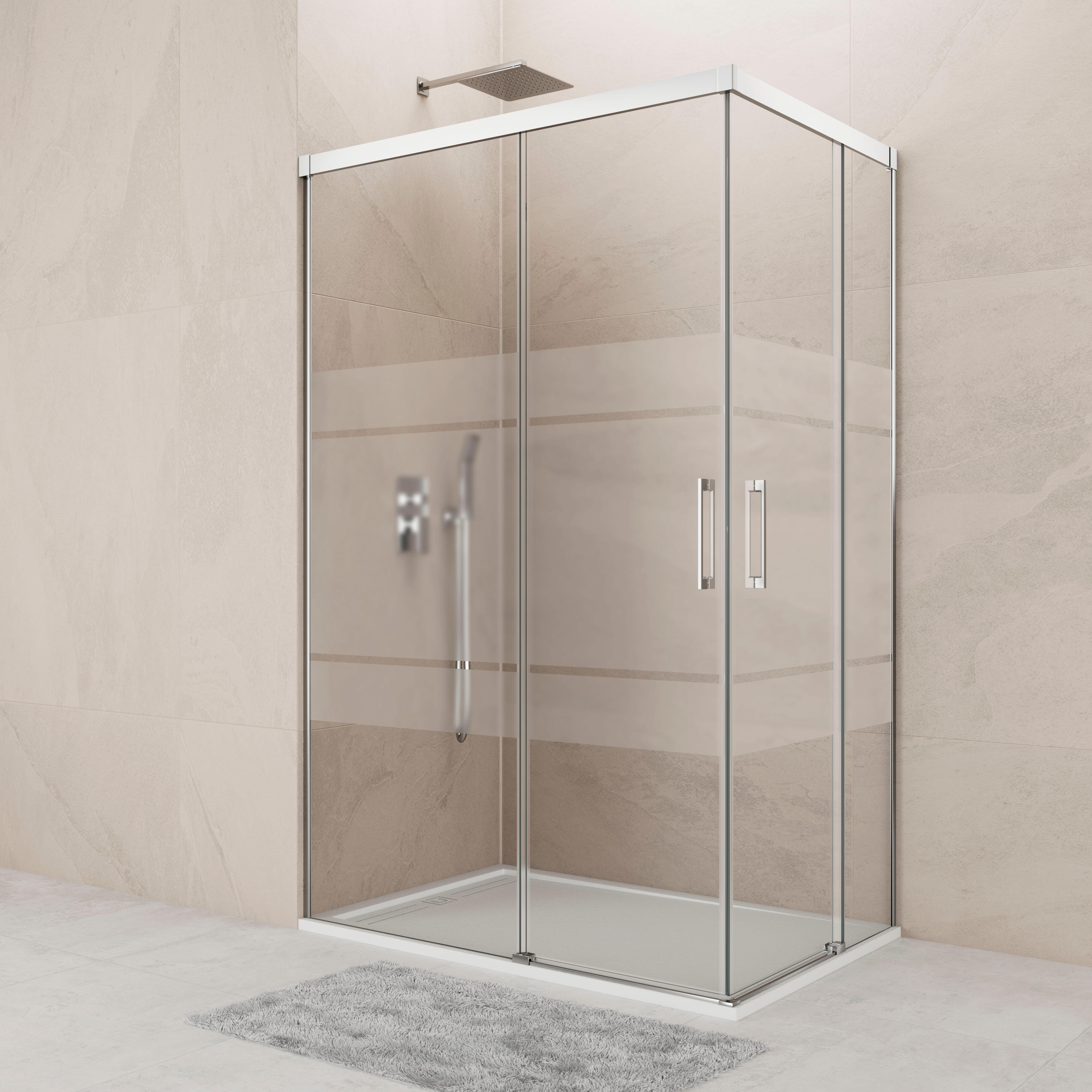 Mampara de ducha corredera serigrafiada noa perfil cromo (90-95)x(130-134)x195 cm 6 mm