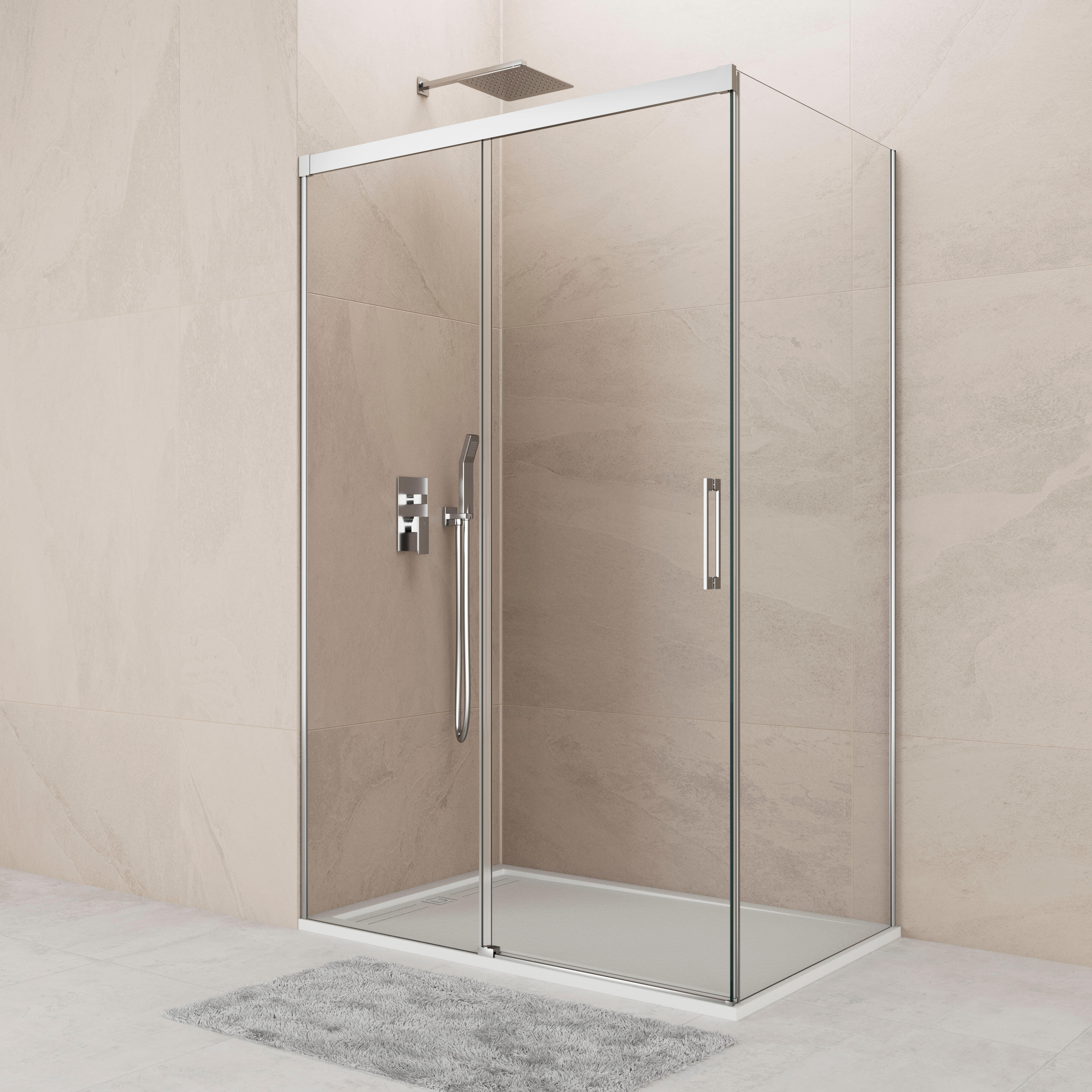 Mampara de ducha frontal con panel fijo lateral corredero transparente noa perfil cromo (115-120)+80 x195 cm