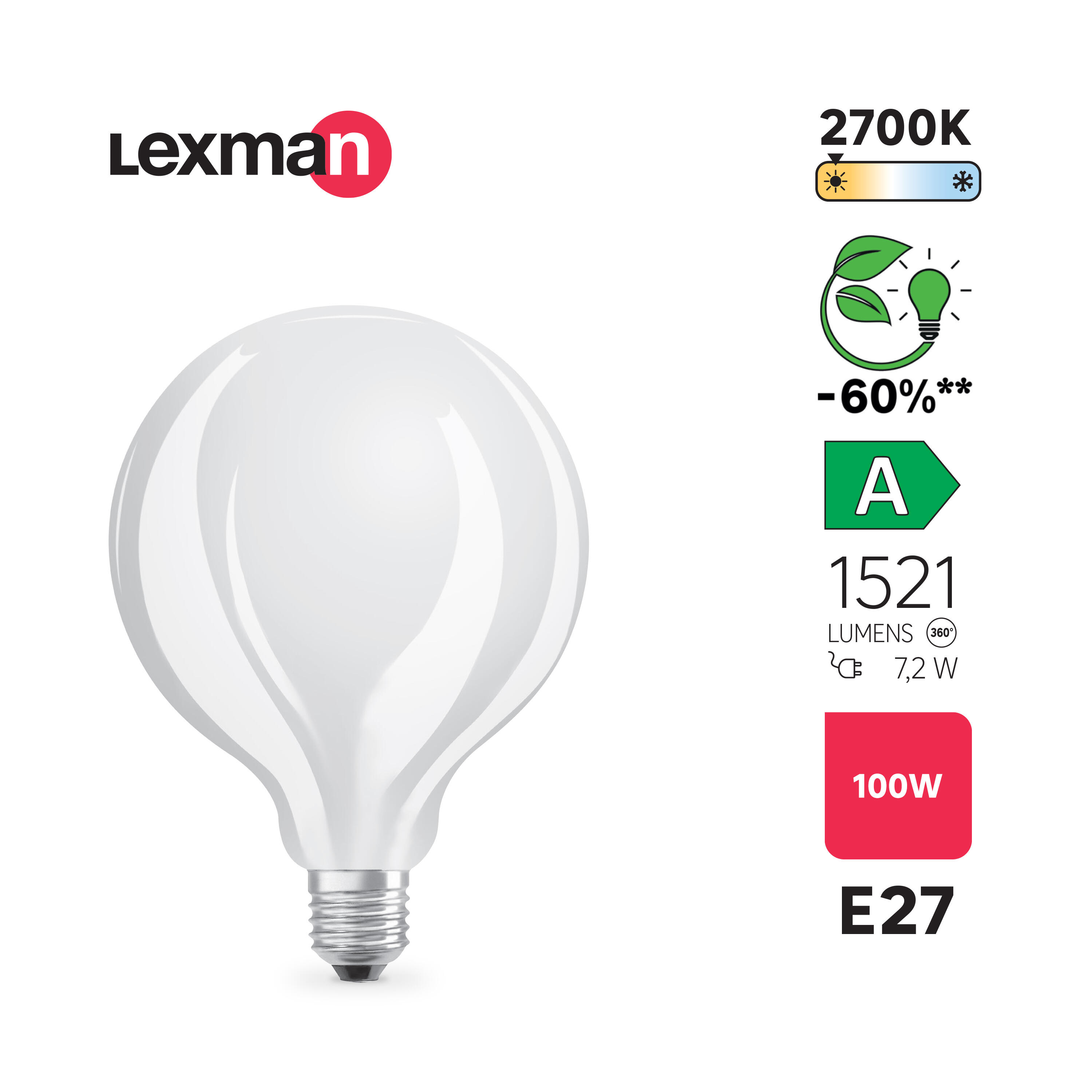 Żarówka LED E27 8 W 1521 lm Ciepła Biel Lexman Klasa A - 3