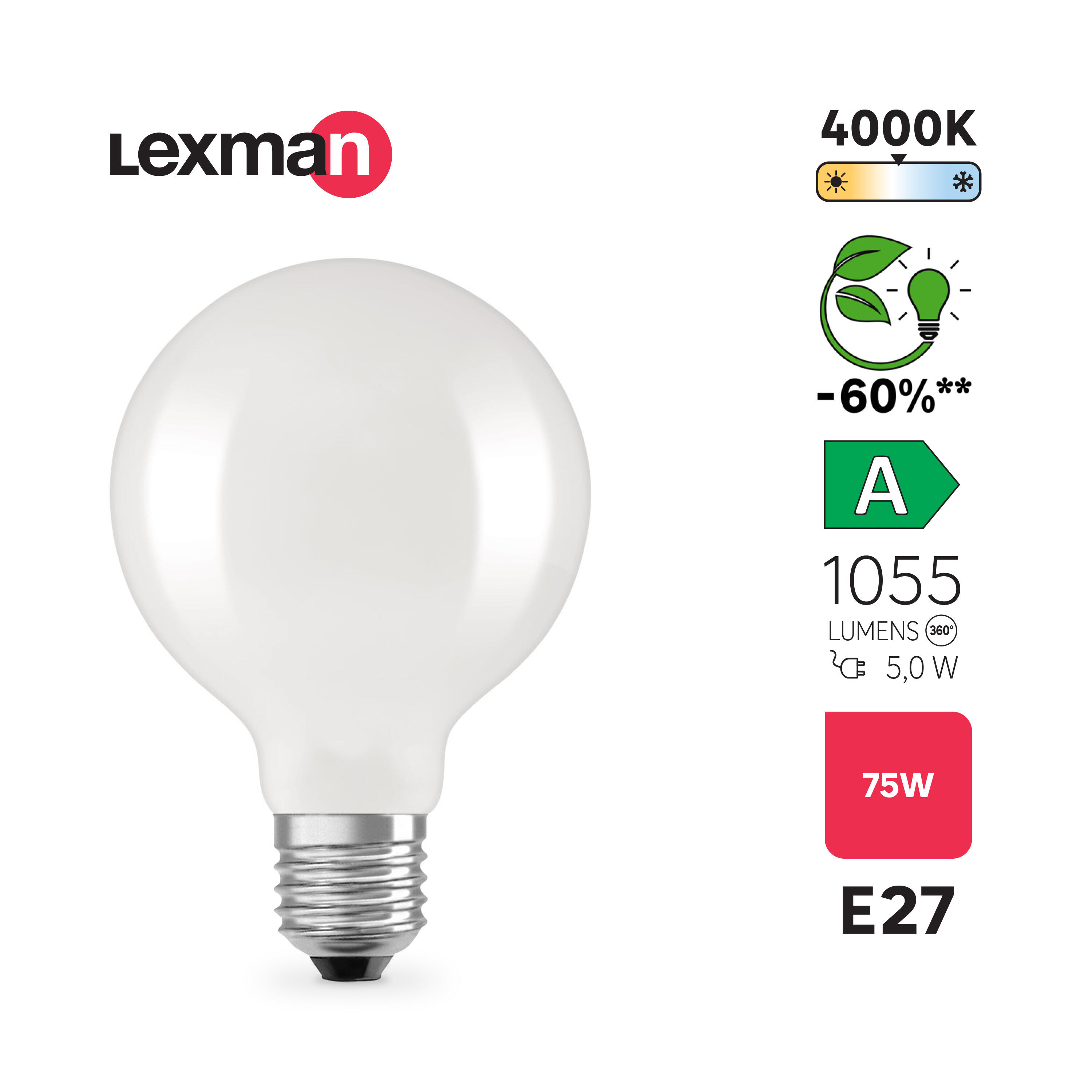 Żarówka LED E27 5 W 1055 lm Neutralna Biel Lexman Klasa A - 2