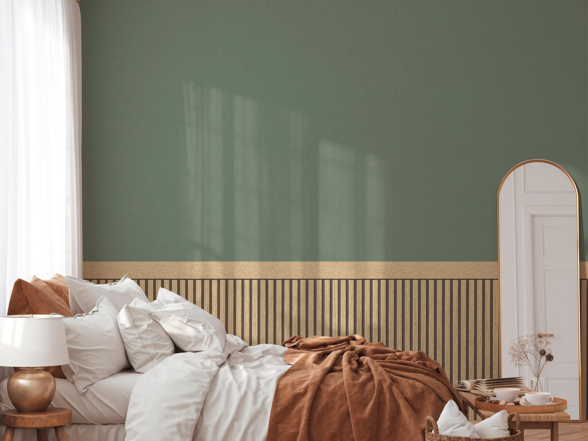 Papier peint intissé Soubassement tasseaux beige - 4