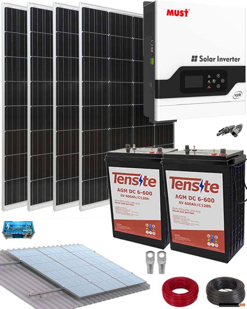 Kit solar aislada caseta 1000w 4kwh/día con batería agm
