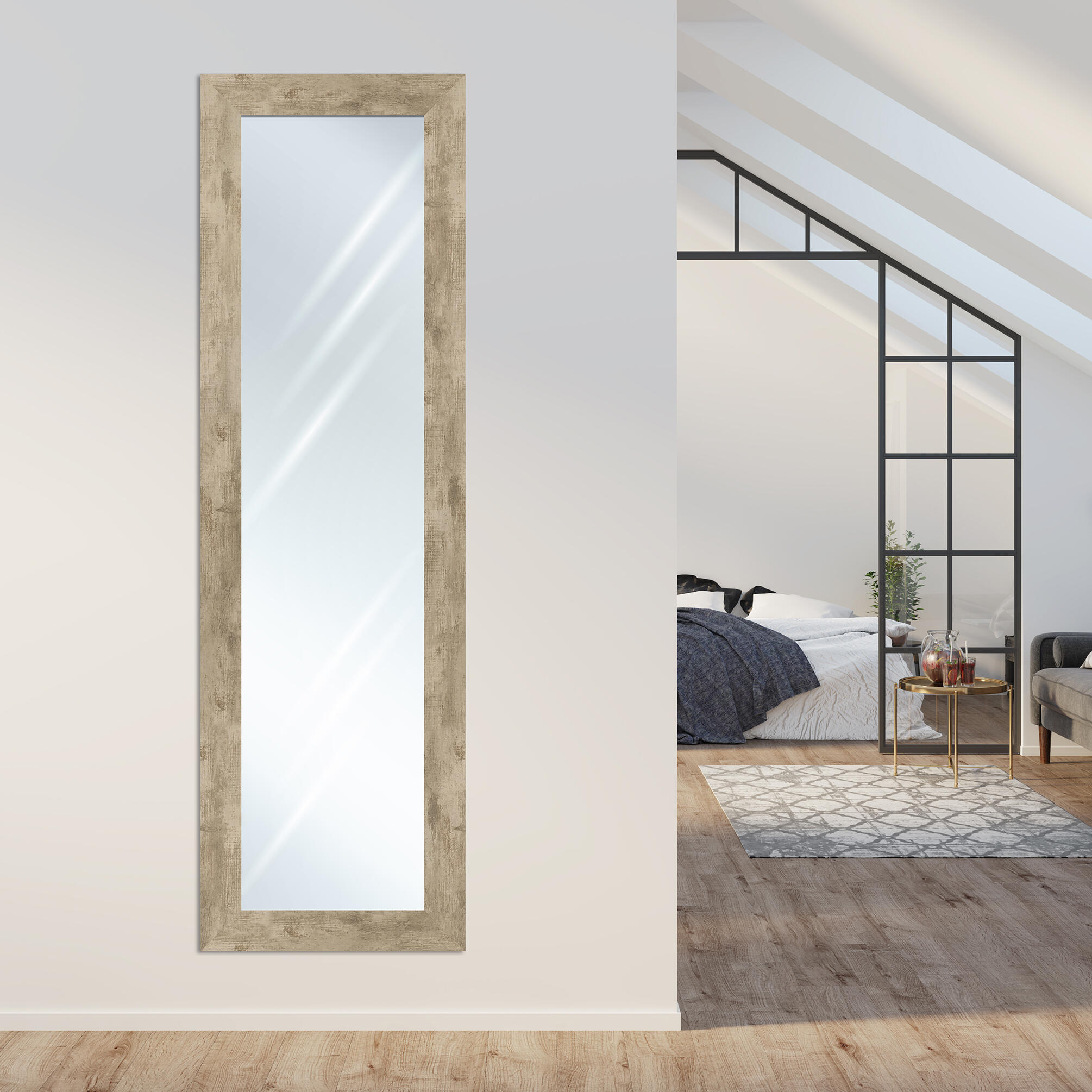 Espejo enmarcado de pared rectangular Harry madera MDF marrón mate  de 52 x 172 cm - 2