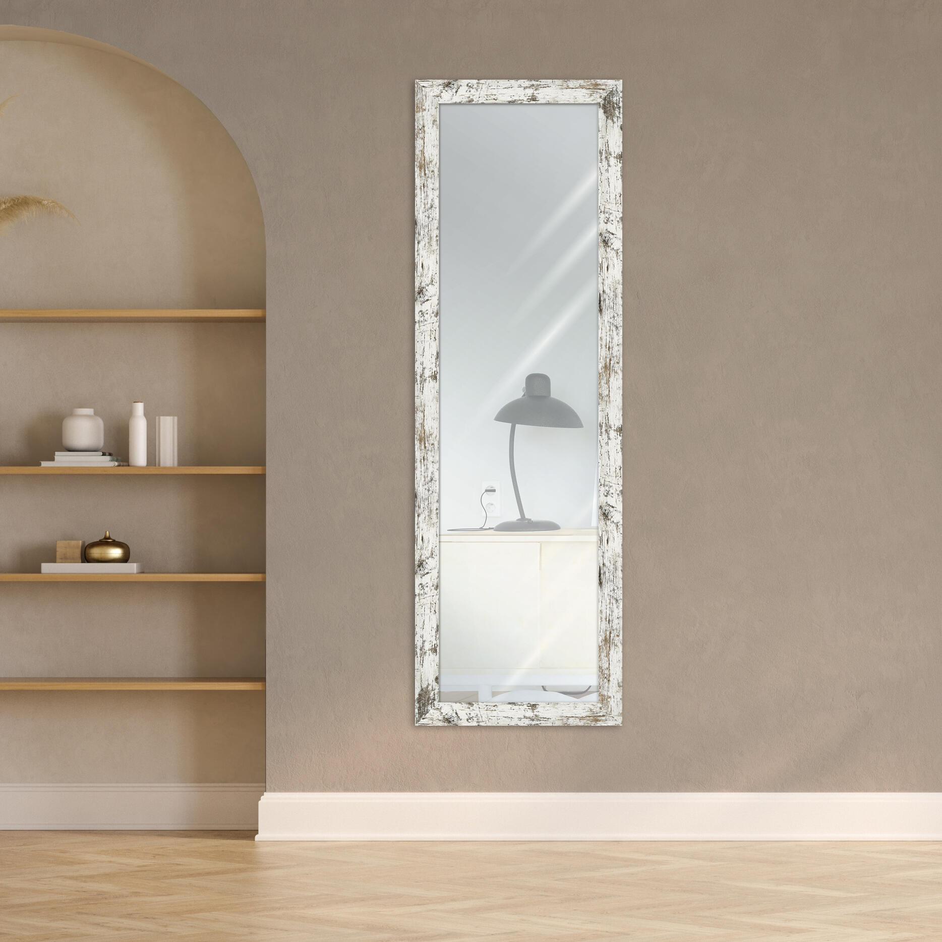 Espejo enmarcado de pared rectangular Harry MDF marrón y blanco mate  de 49 x 151 cm - 2