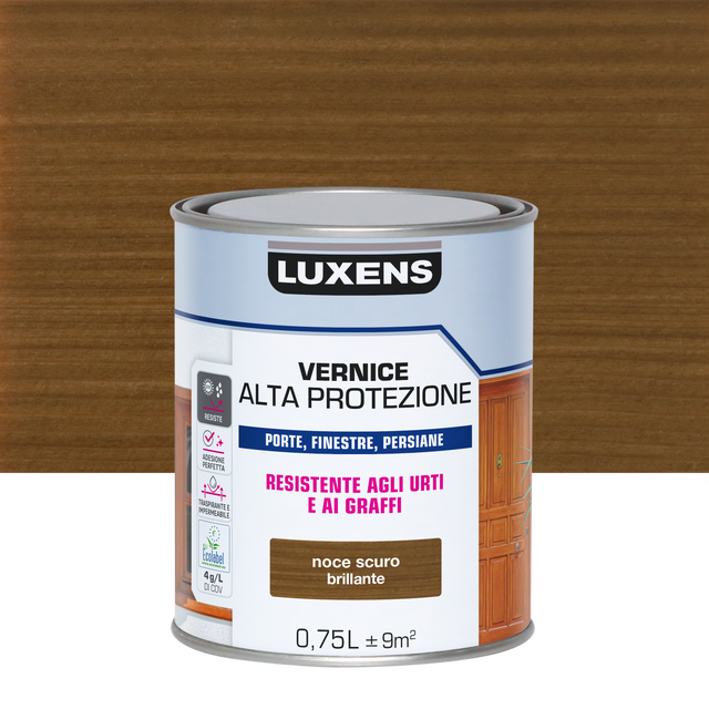 Vernice per legno da esterno a base acqua LUXENS Alta Protezione noce scuro lucido 0.75 lt