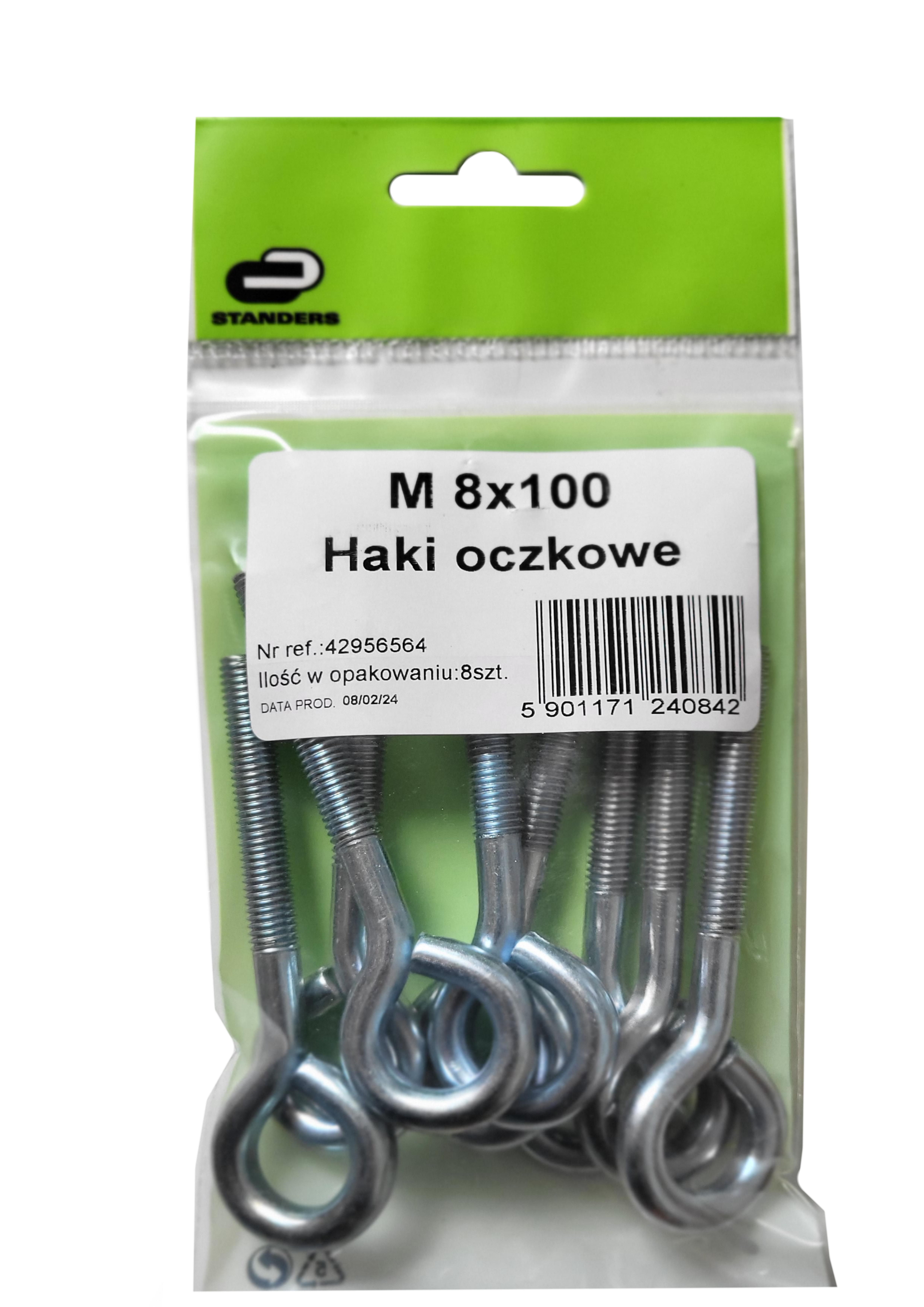 Hak oczkowy 8 x 100 mm 8 szt. Standers
