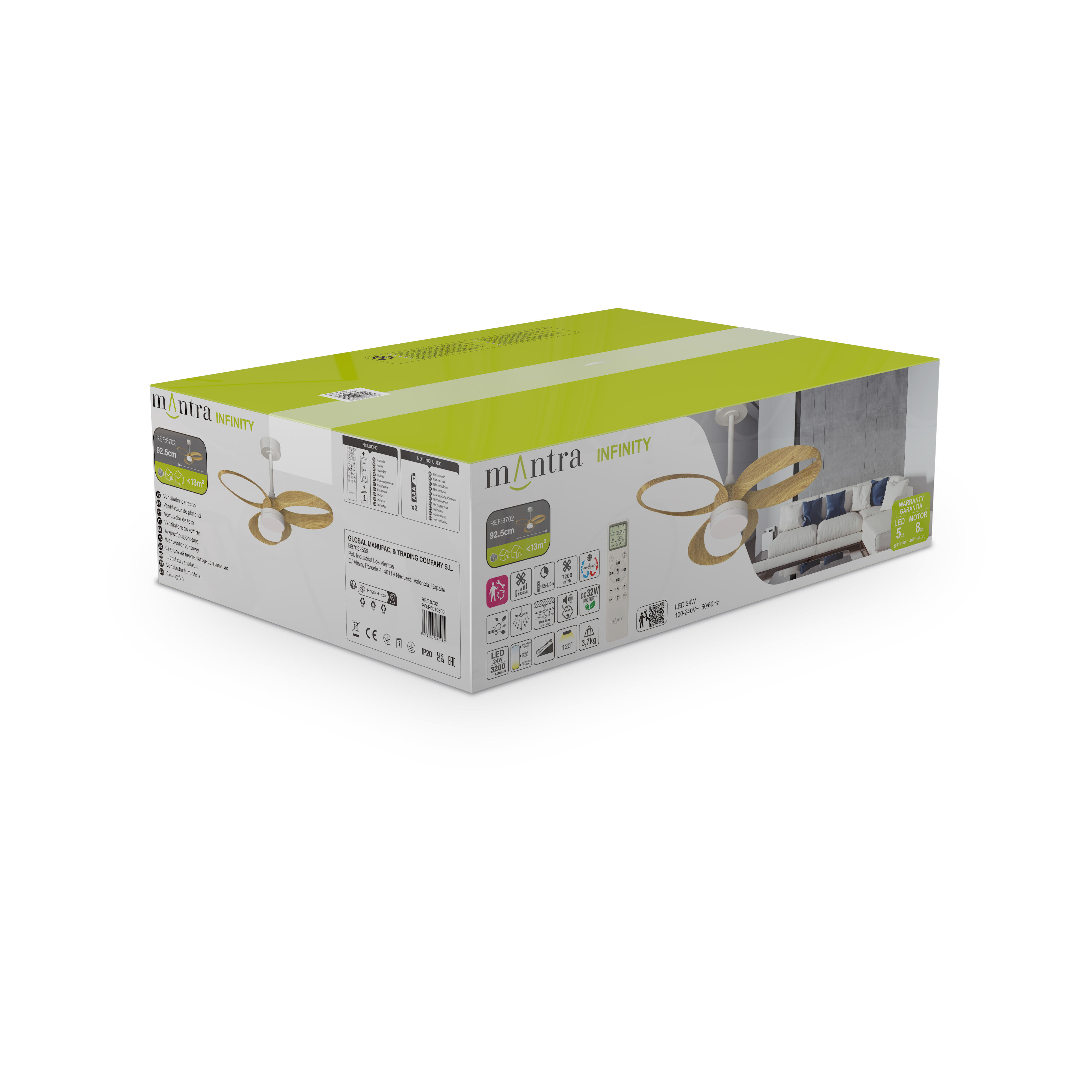Ventilateur de plafond LED silencieux, Infinity, 92.6 cm, MANTRA, blanc et bois - 4