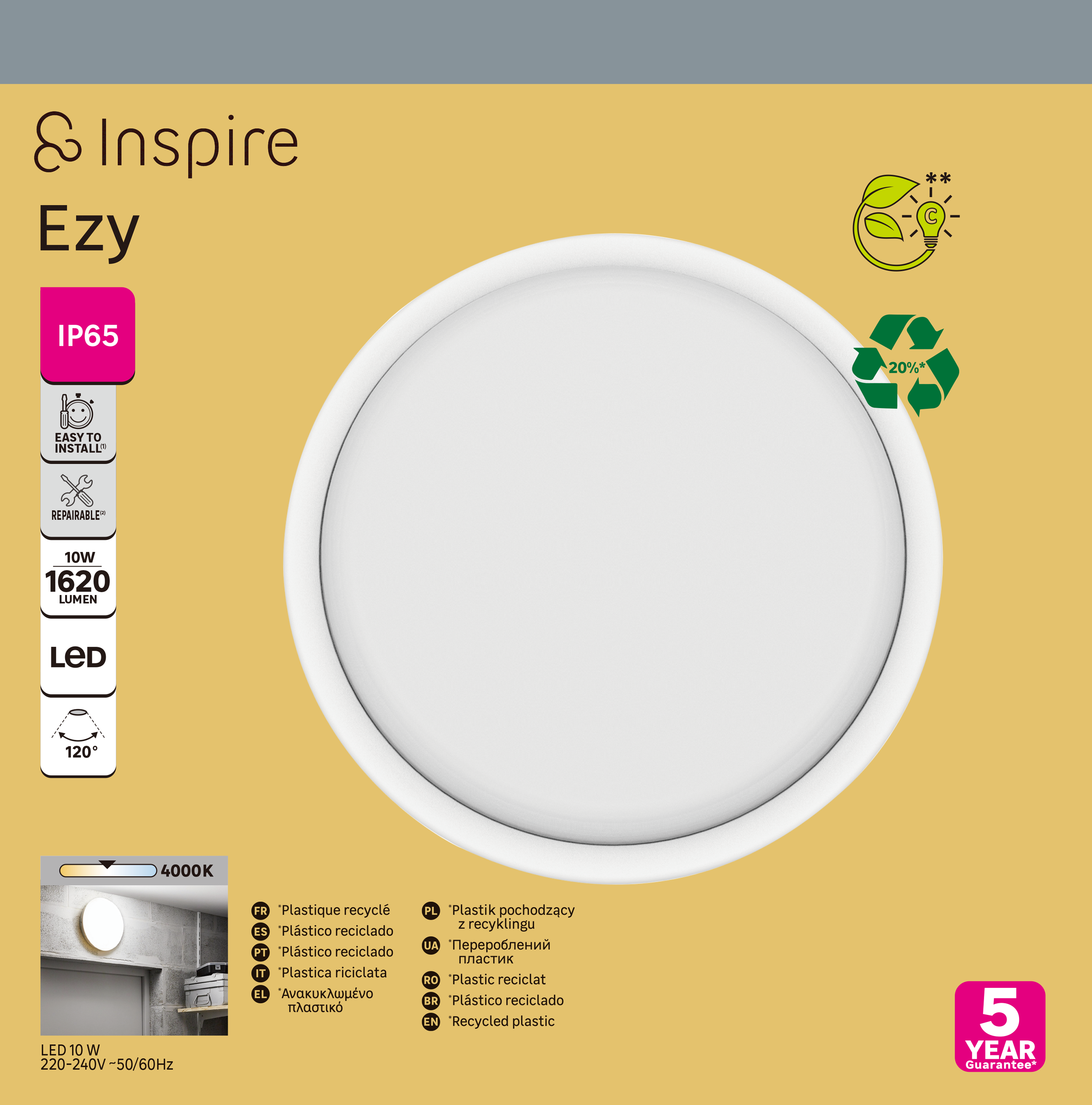 Plafon Ezy biały 25 cm IP65 LED Inspire
