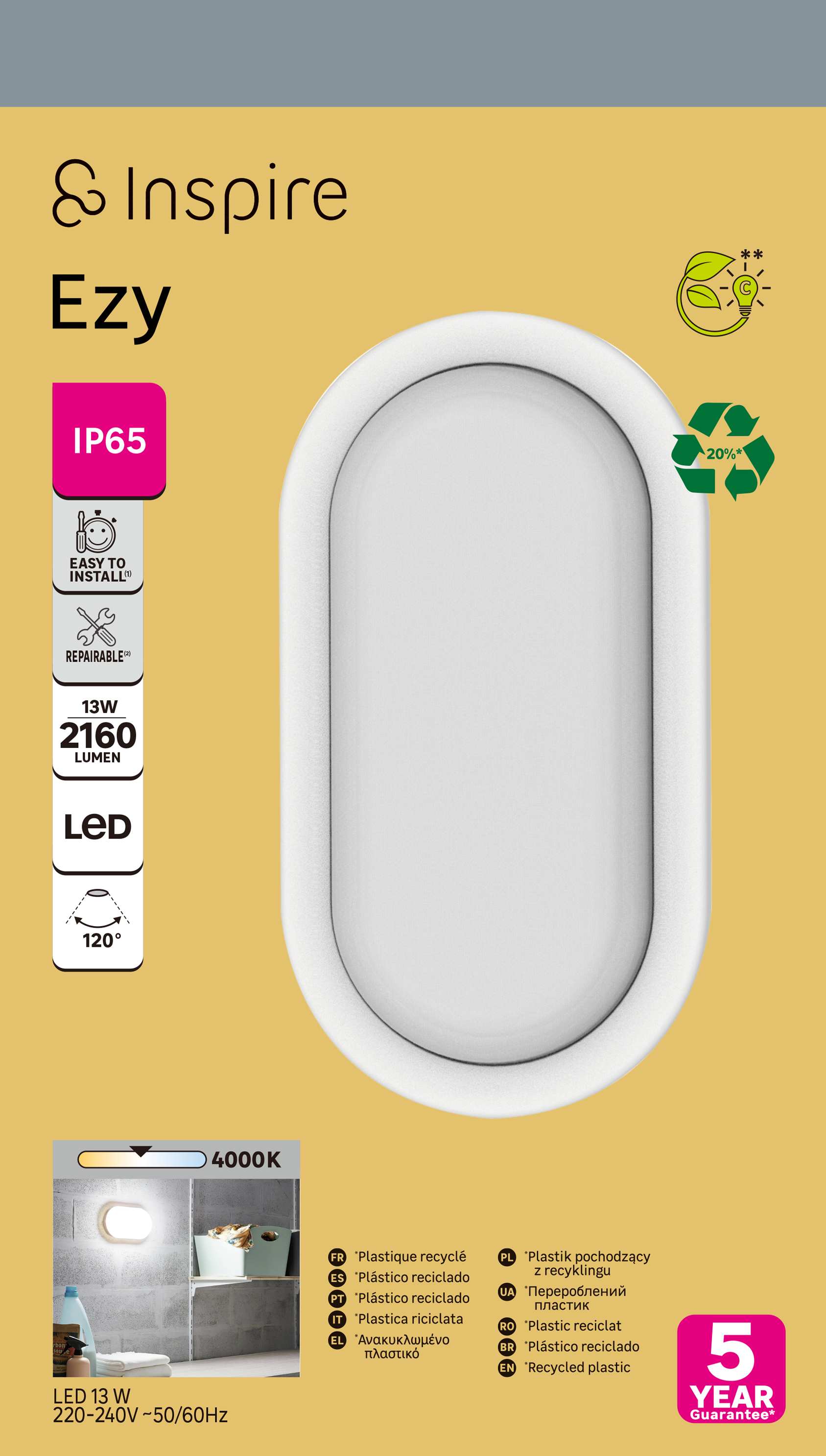 Plafon Ezy biały 27 cm IP65 LED Inspire