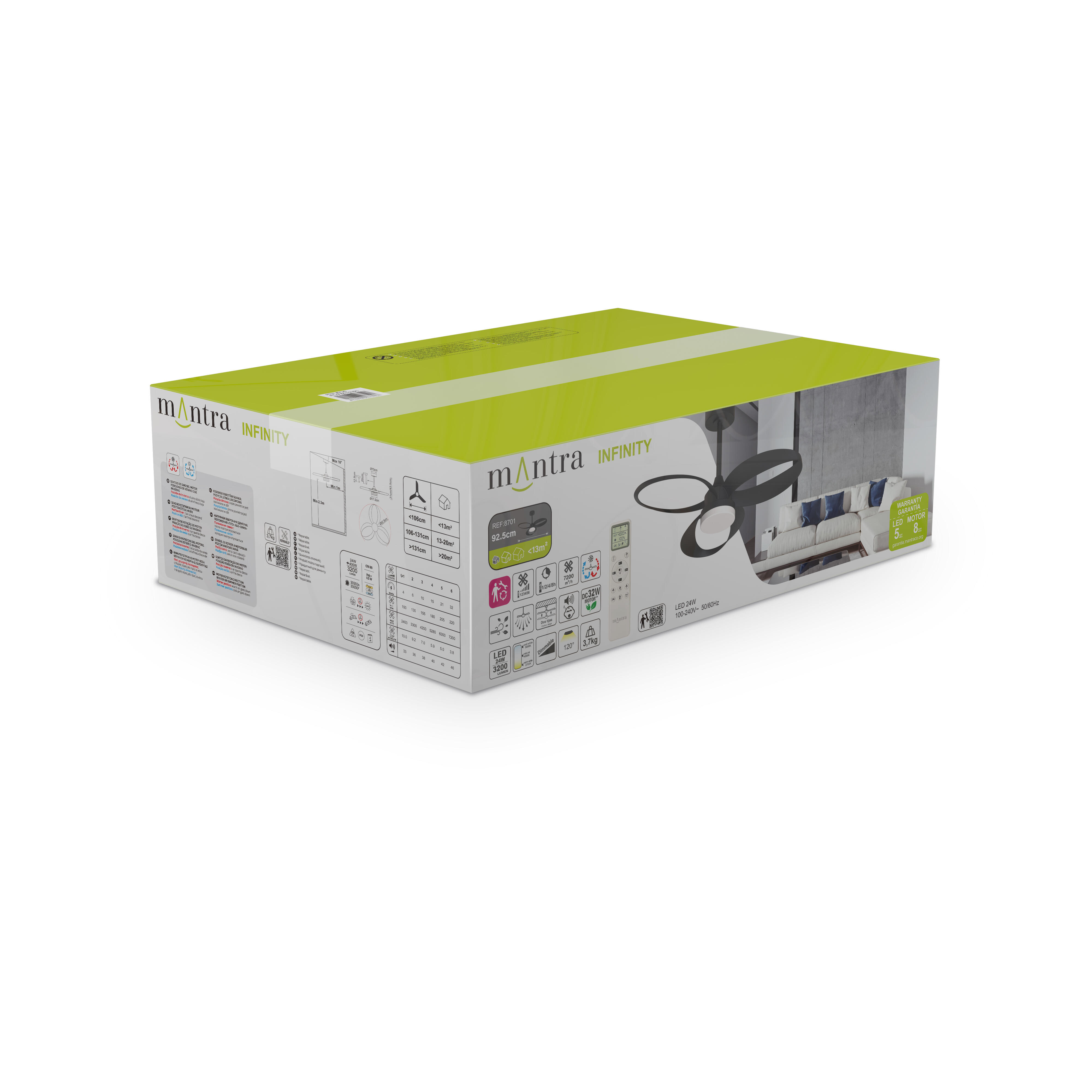 Ventilateur de plafond LED silencieux, Infinity, 92.5 cm, MANTRA, noir - 5