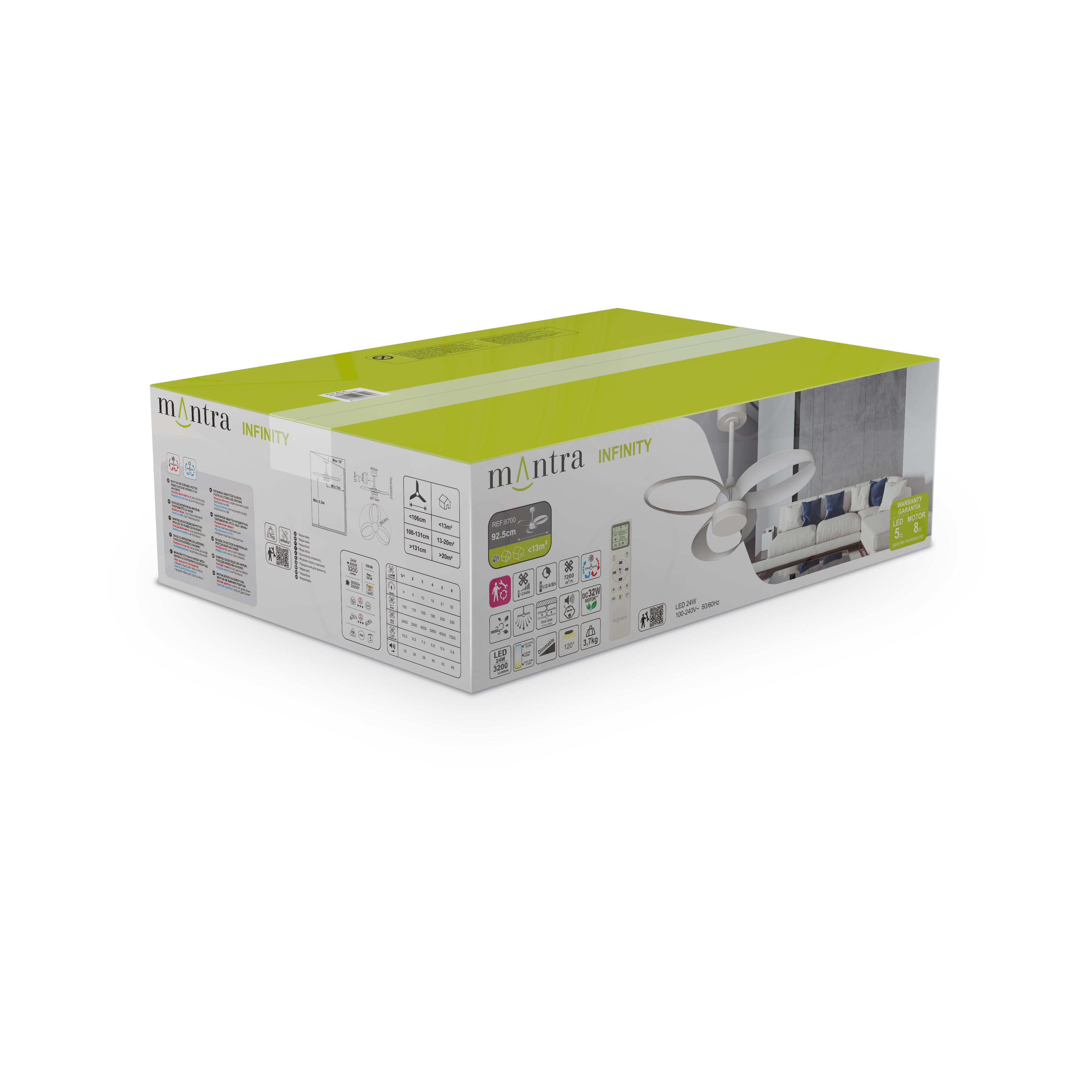 Ventilateur de plafond LED silencieux, Infinity, 92.5 cm, MANTRA, blanc - 4