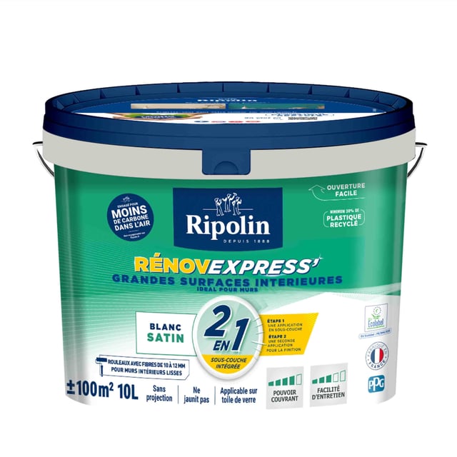 Peinture mur et plafond blanc satin RIPOLIN Renov express 10L