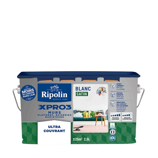 Peinture mur, plafond, boiserie blanc satin RIPOLIN Xpro3 2.5L