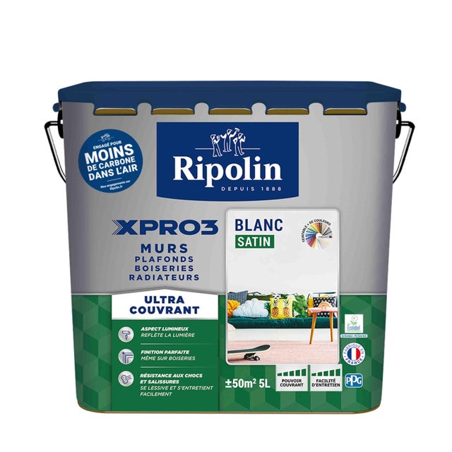Peinture mur, plafond, boiserie blanc satin RIPOLIN Xpro3 5L