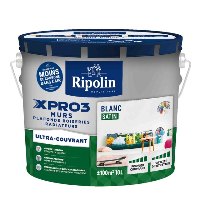 Peinture mur, plafond, boiserie blanc satin RIPOLIN Xpro3 10L