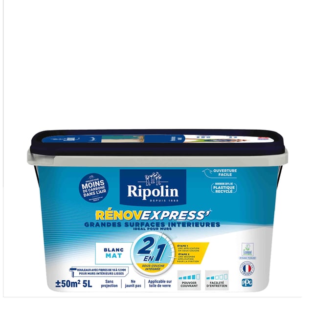 Peinture mur et plafond blanc mat RIPOLIN Renov express 5L