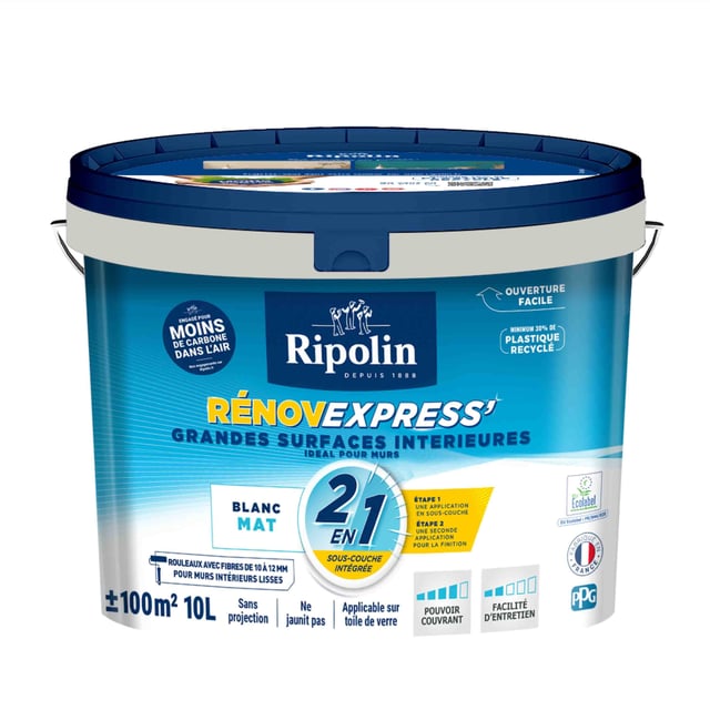 Peinture mur et plafond blanc mat RIPOLIN Renov express 10L