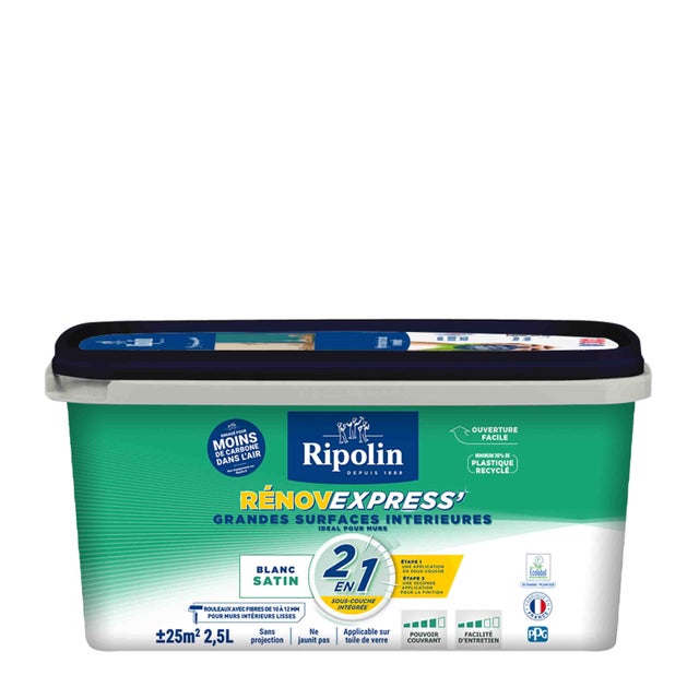 Peinture mur et plafond blanc satin RIPOLIN Renov express 2.5L
