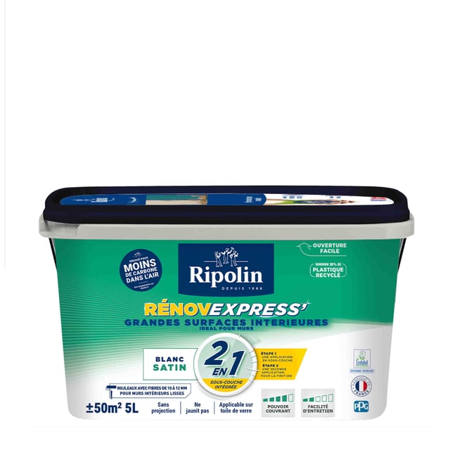 Peinture mur et plafond blanc satin RIPOLIN Renov express 5L