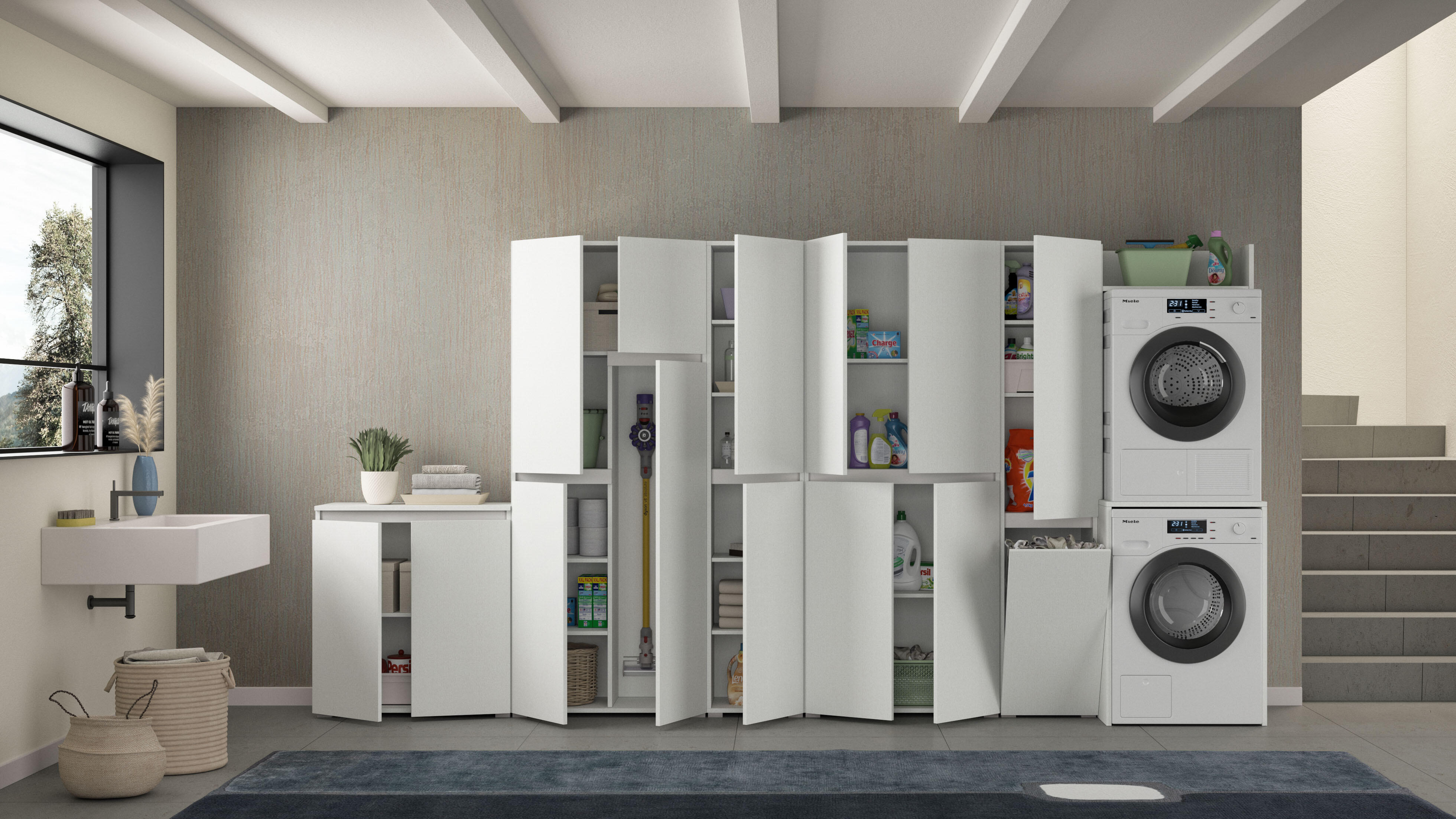 Mobile lavanderia Laundry EL126 in truciolare bianco P 58 x L 65 x H 195 cm - 5