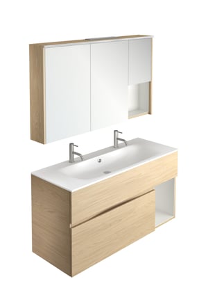 Meuble simple vasque, Taïga l.120.5 x H.61.5 x P.46 cm, Chêne clair / Blanc mat
