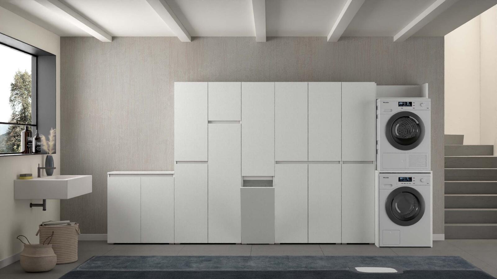 Mobile lavanderia Laundry EL126 in truciolare bianco P 58 x L 65 x H 195 cm - 3