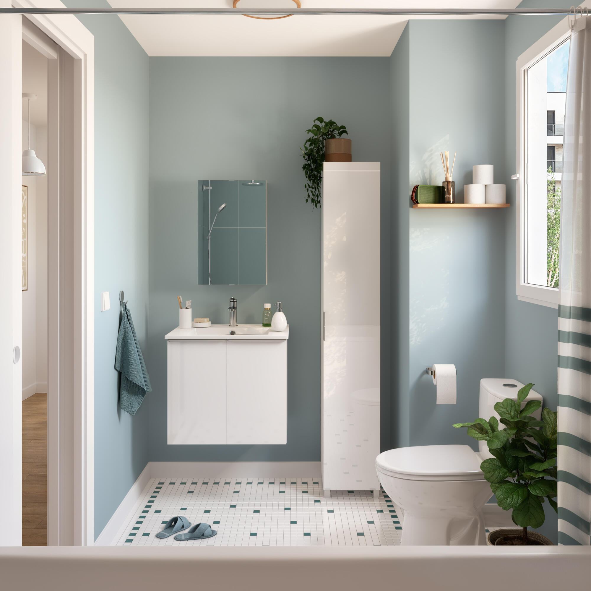 Armoire de toilette l.38 cm H.58 cm P.17 cm, blanc, SENSEA Essential - 2