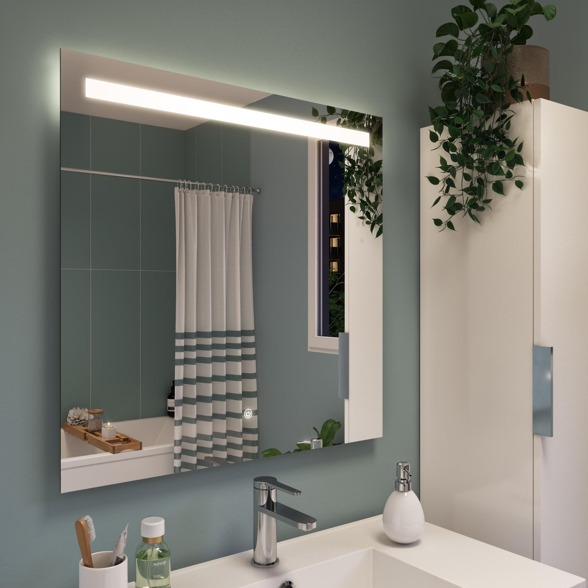 Espejo de baño con luz led frontal new essential , táctil 70x70cm