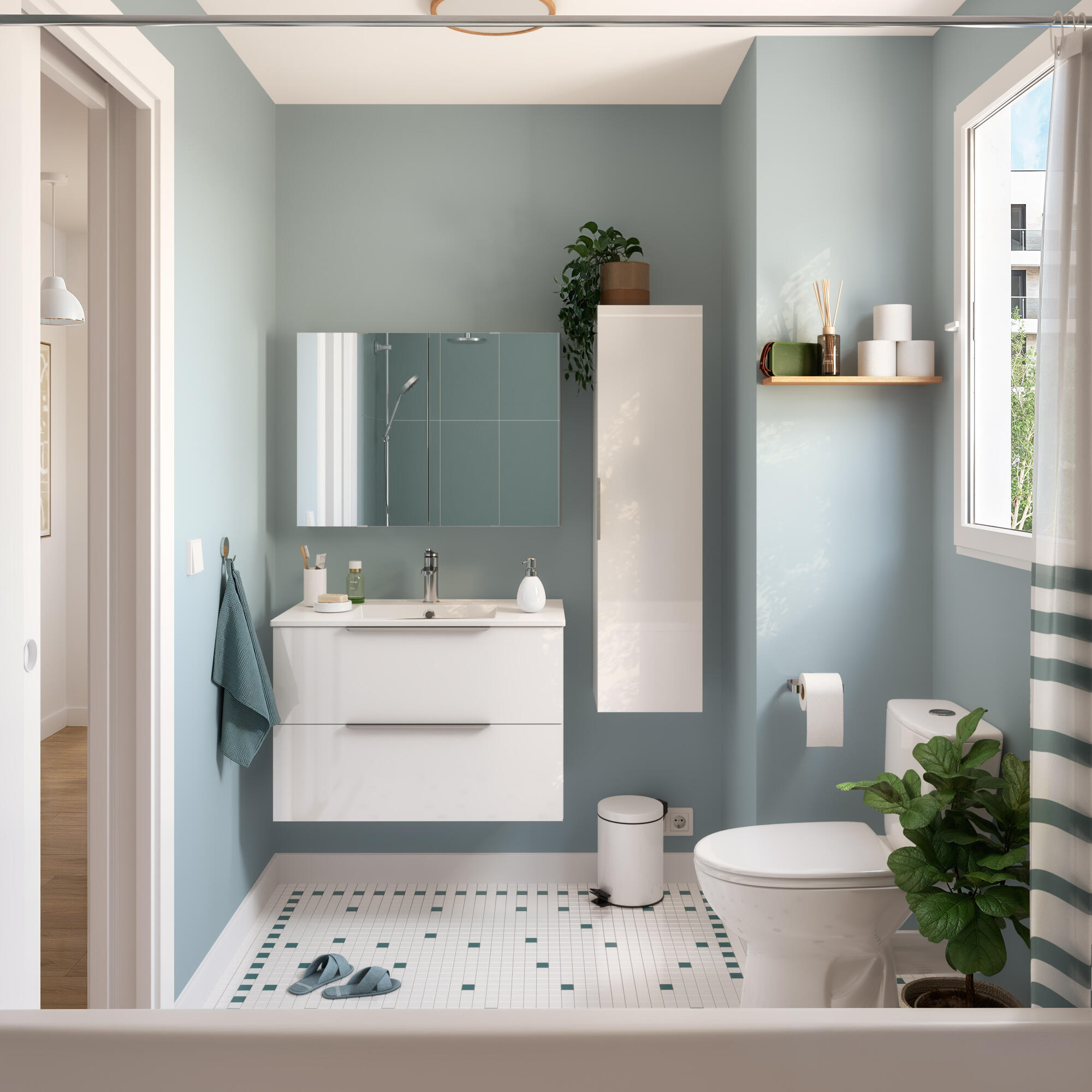 Armoire de toilette l.76.1 cm H.58 cm P.17 cm, blanc, SENSEA Essential - 2