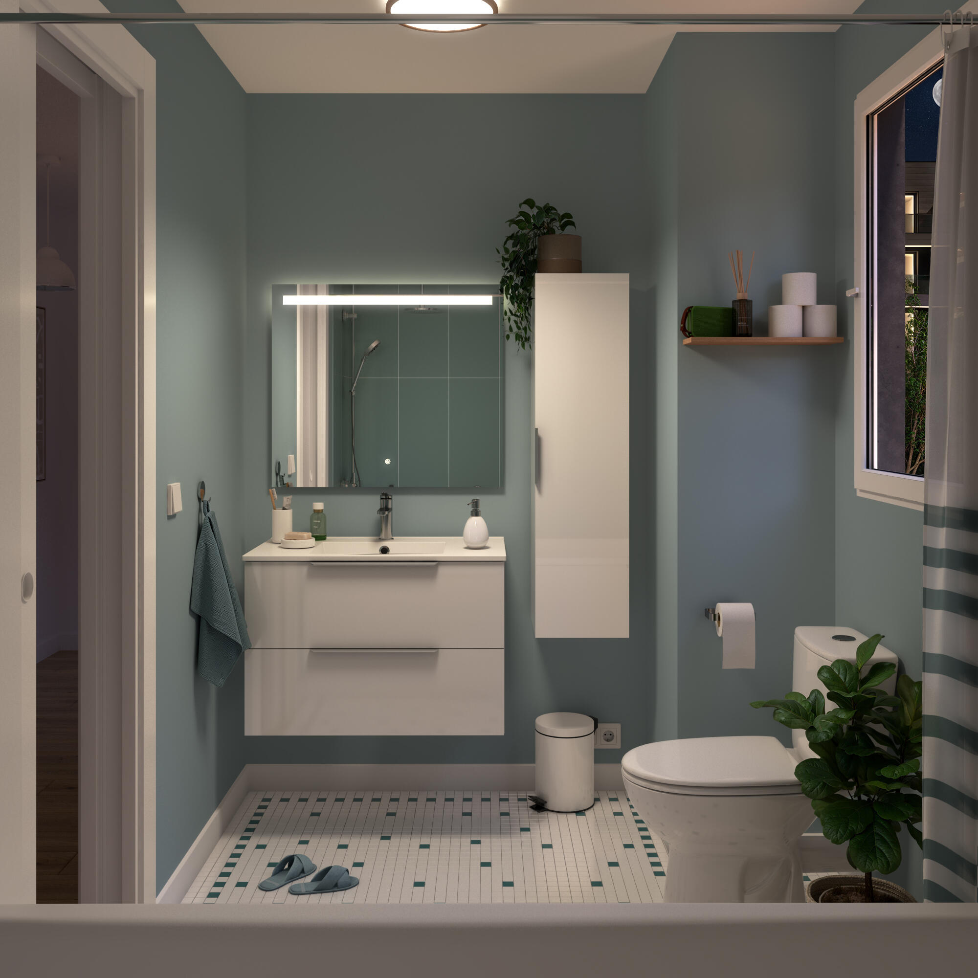 Espejo de baño con luz LED funcional,  New essential gris/plata con antivaho, táctil 80x70cm - 9