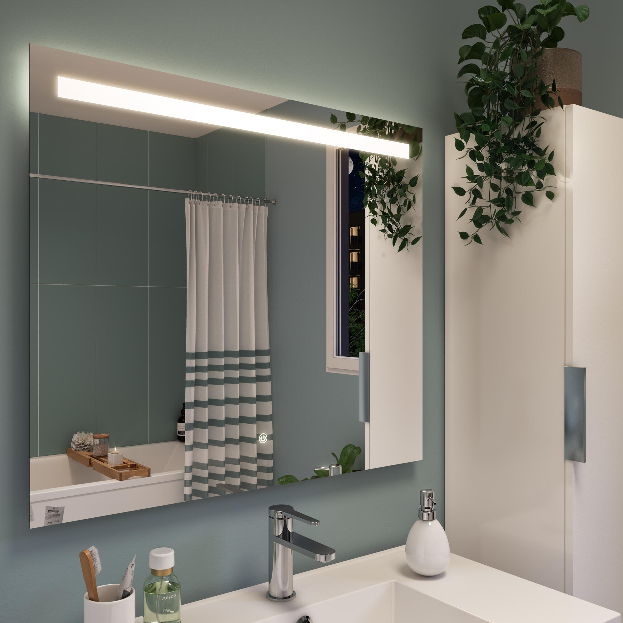 Espejo de baño con luz led frontal new essential , táctil 80x70cm