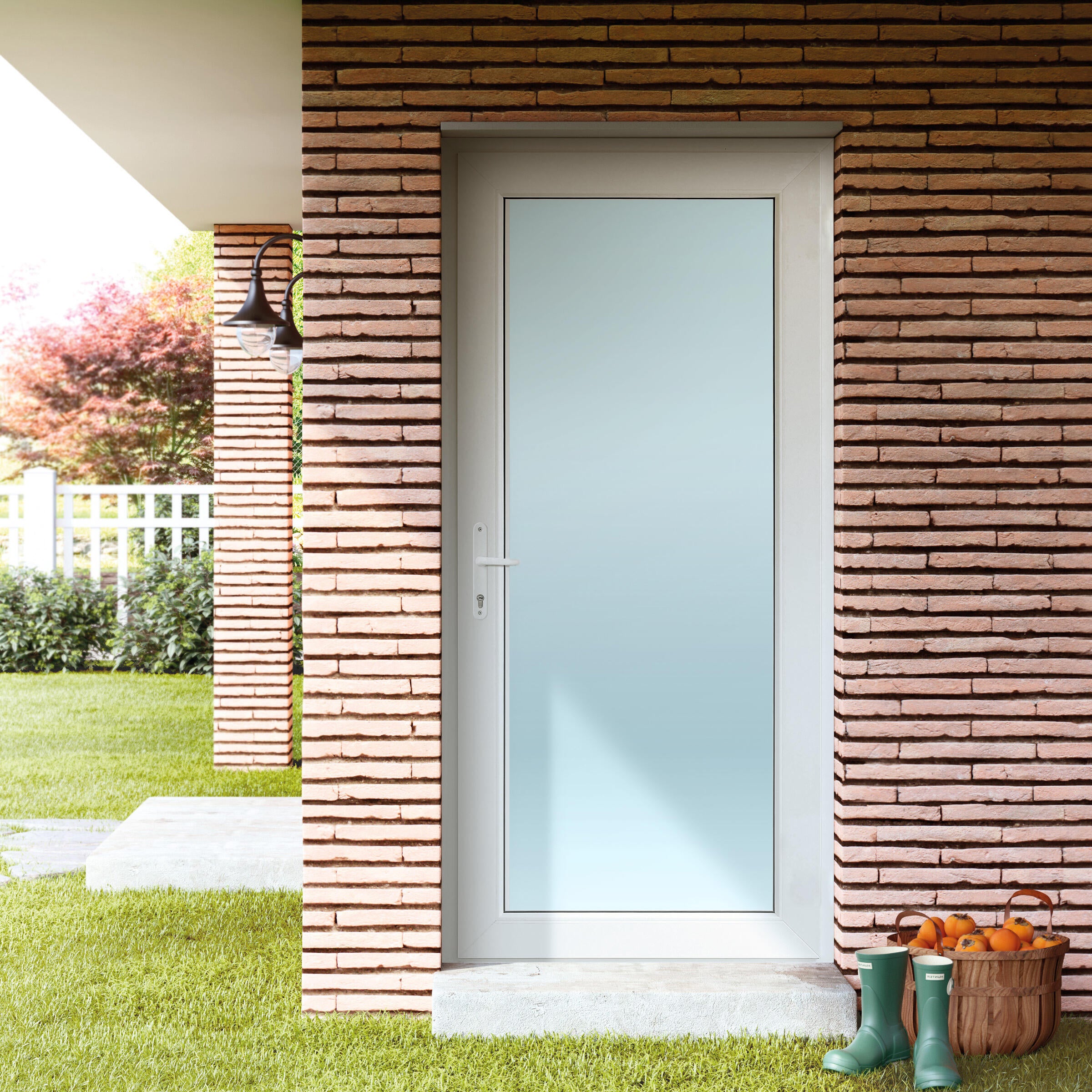 Puerta de entrada serie Basic pvc Menorca cristal transparente diseño liso color blanco apertura izquierda 200x80cm - 10
