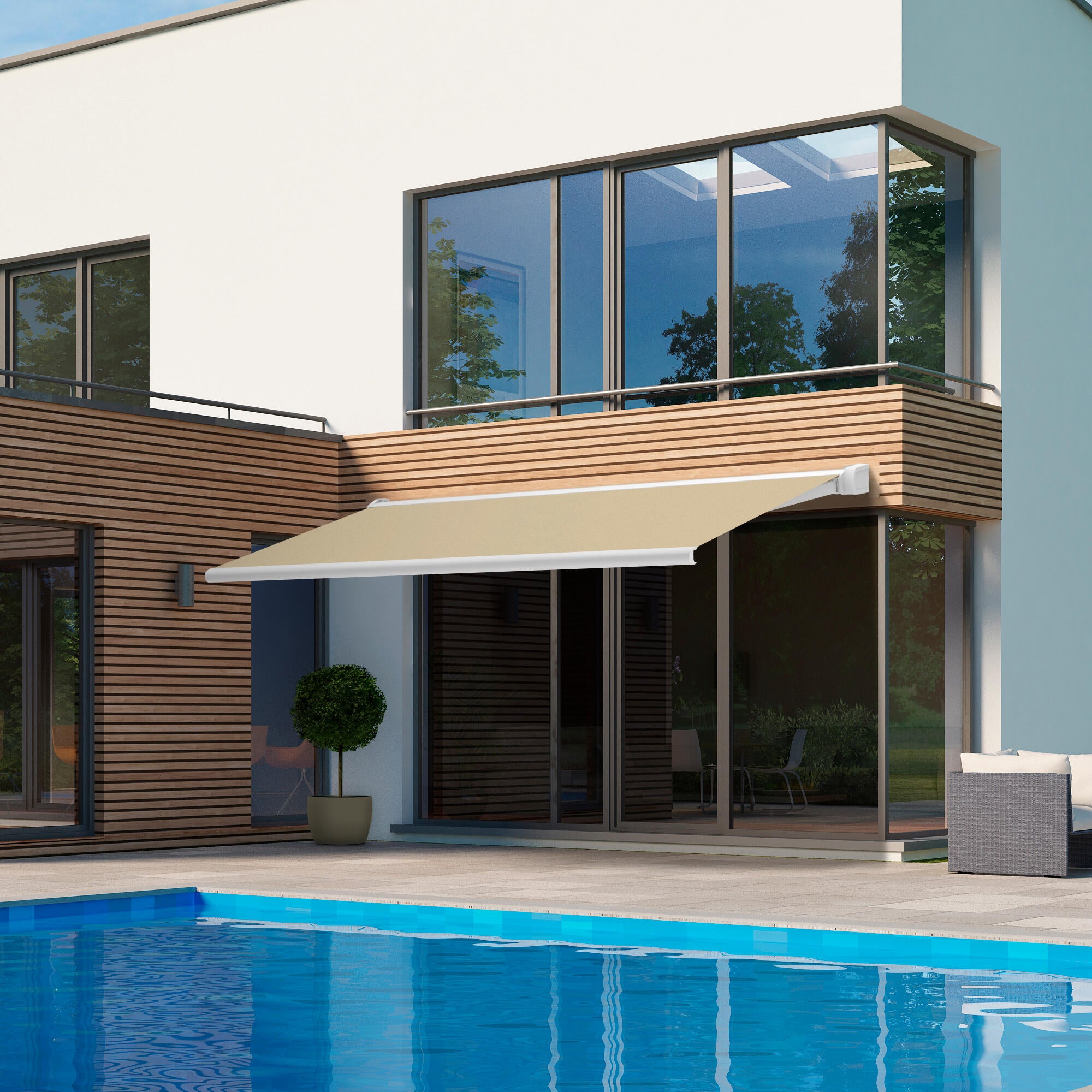 Toldo brazo extensible terraza Neo manual cofre blanco tela beige 3x2m - 2