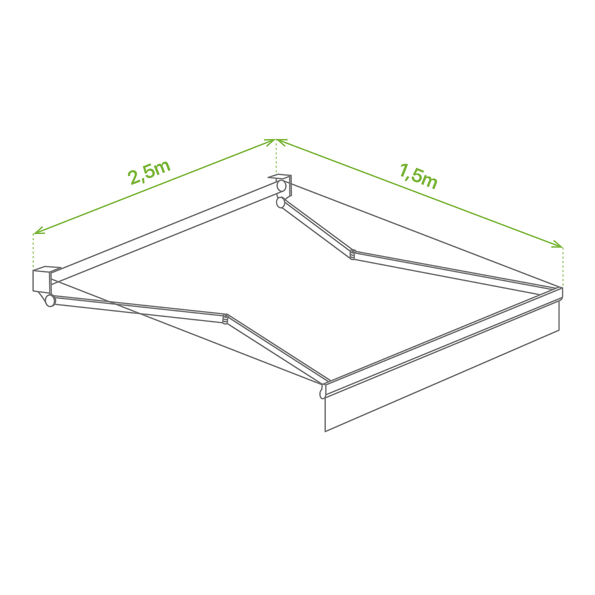 Toldo brazo extensible 2.5x1.5m para terraza Shibuya estructura blanca manual con manivela tela acrílica beige - 4