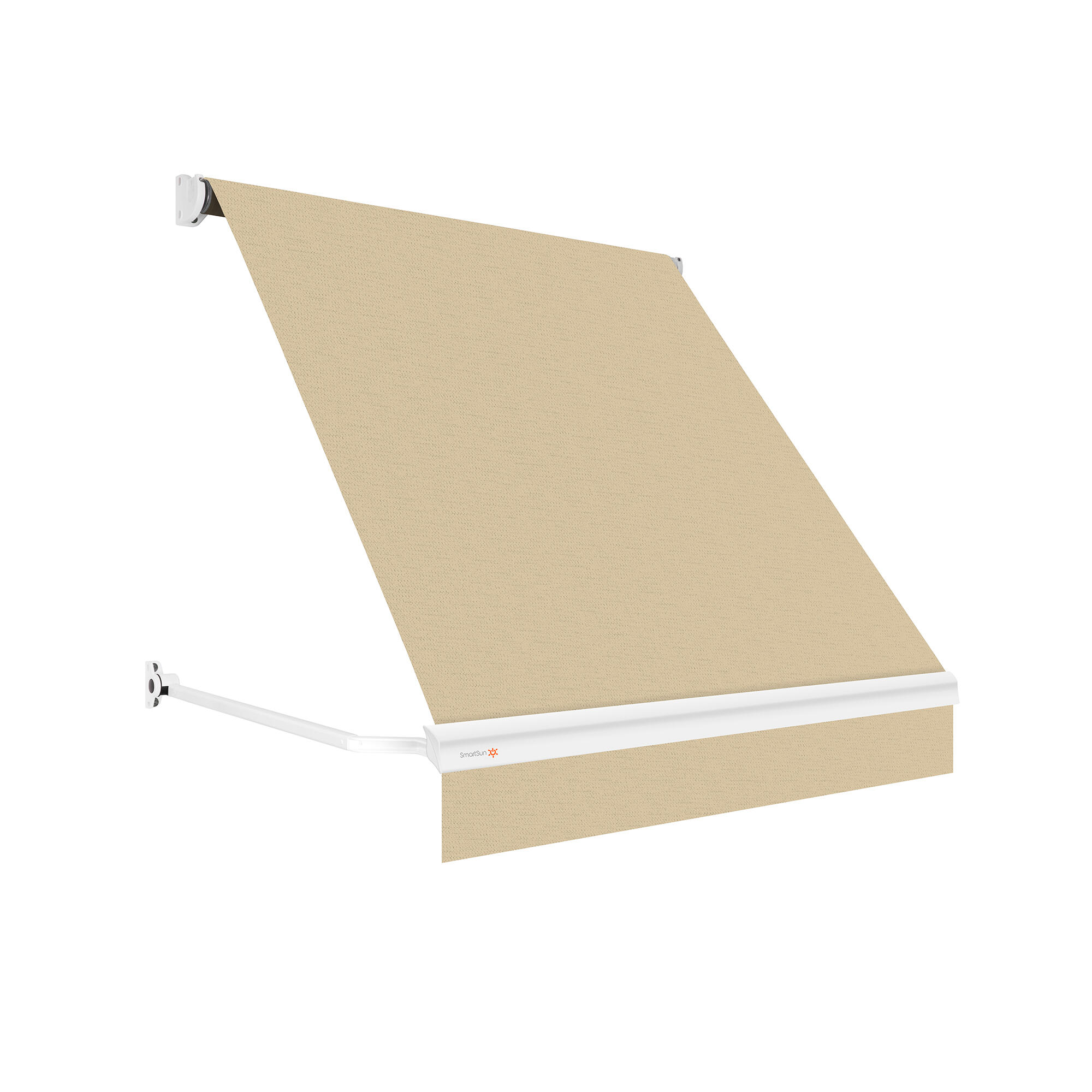Toldo brazo punto recto ventana kenia motorizado blanco tela beige 2 x 1m